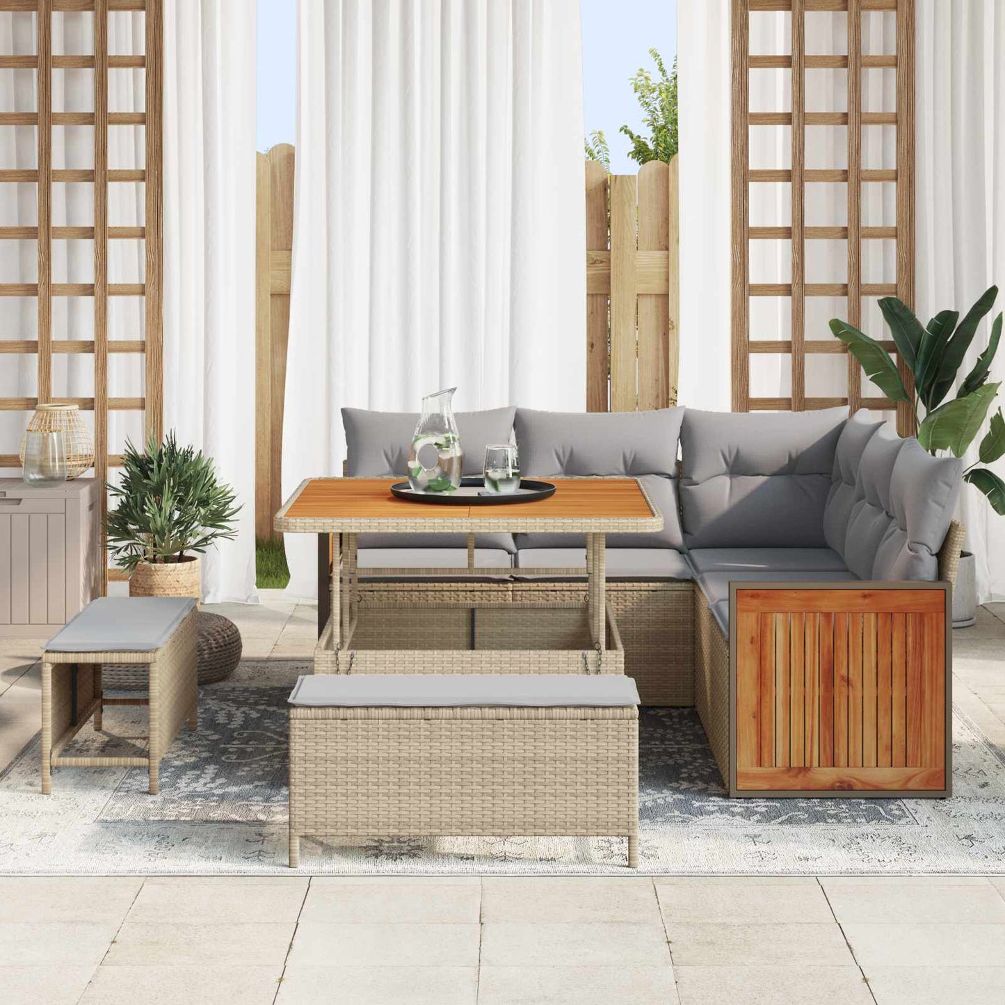 Havesofa Sæt med pude 8 pcs Beige og lys grå
