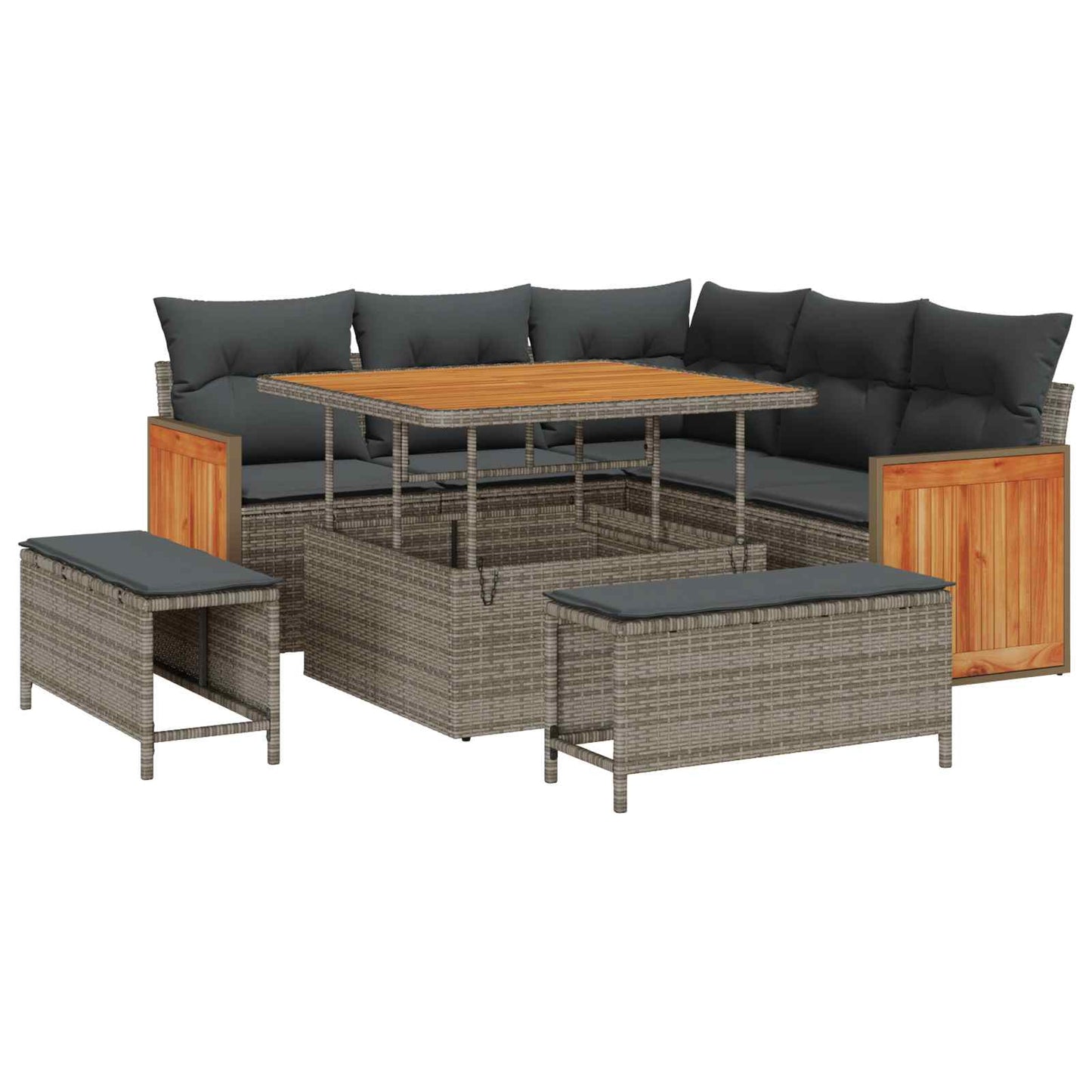 Havesofa Sæt 8 pcs Grå Poly Rattan og pulverlakeret stål