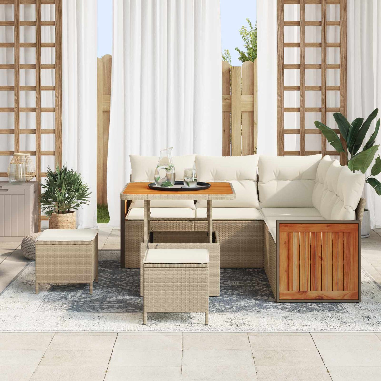 Havesofa Sæt med pude 8 pcs Beige og creme