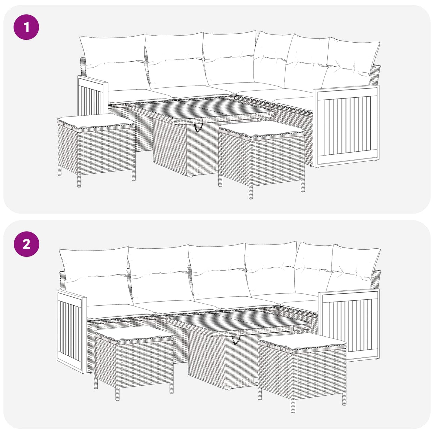 Havesofa Sæt 8 pcs Grå Poly Rattan og pulverlakeret stål