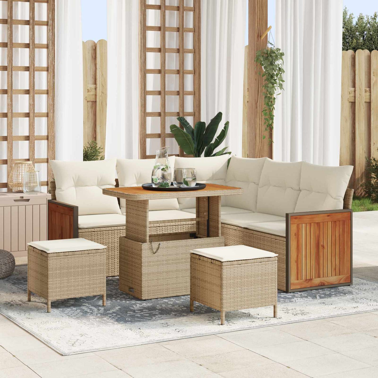Havesofa Sæt med pude 8 pcs Beige og creme