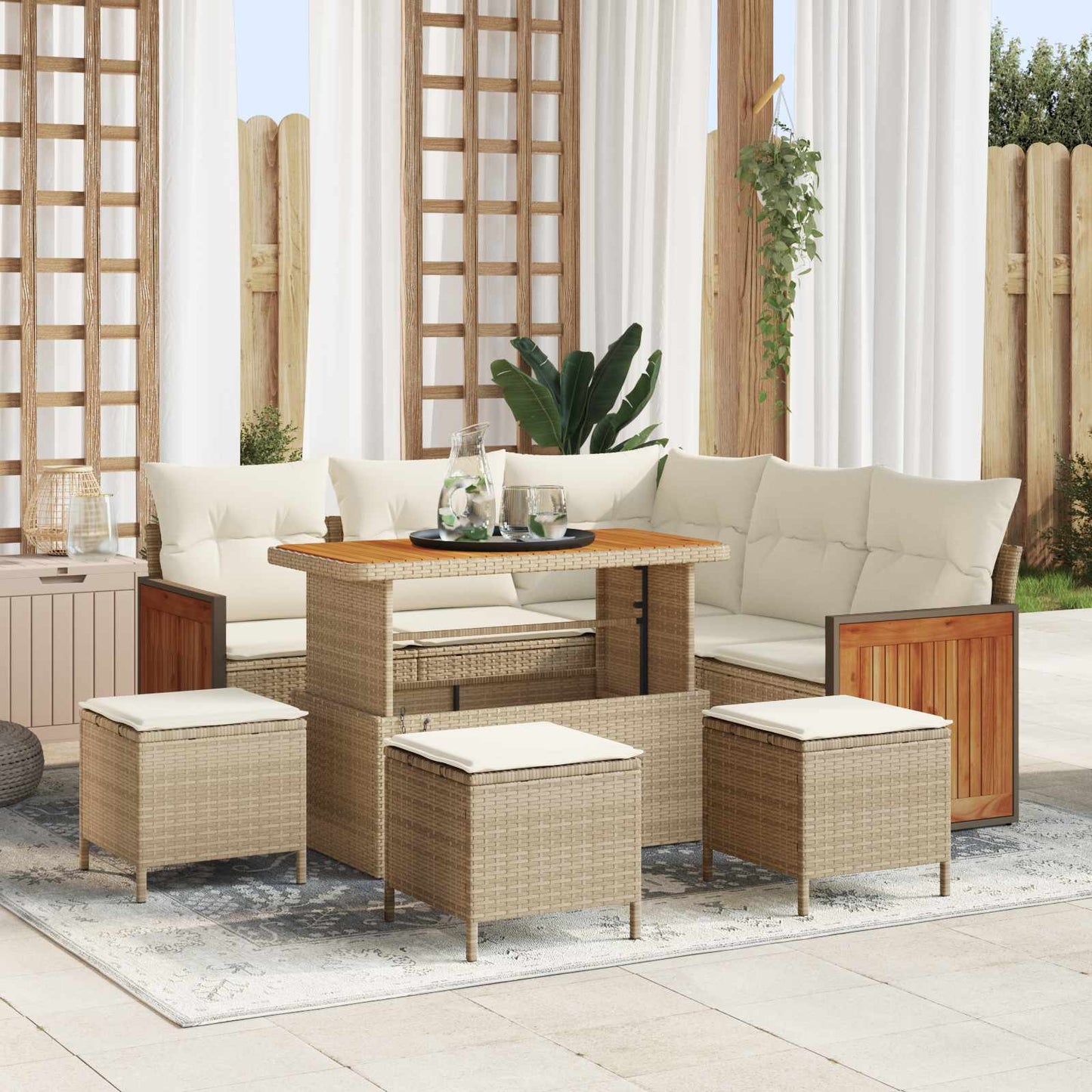 Havesofa Sæt med pude 9 pcs Beige og creme