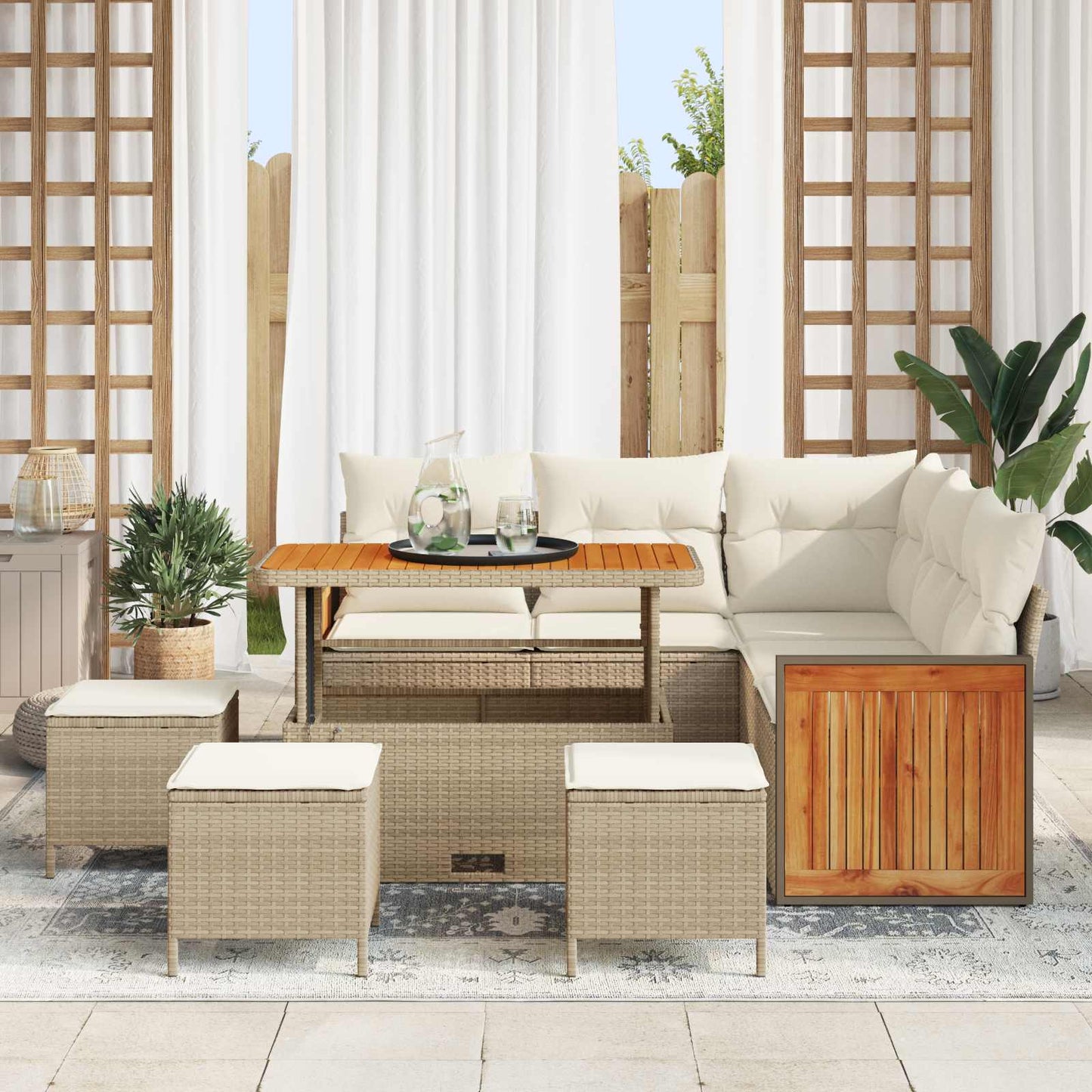 Havesofa Sæt med pude 9 pcs Beige og creme