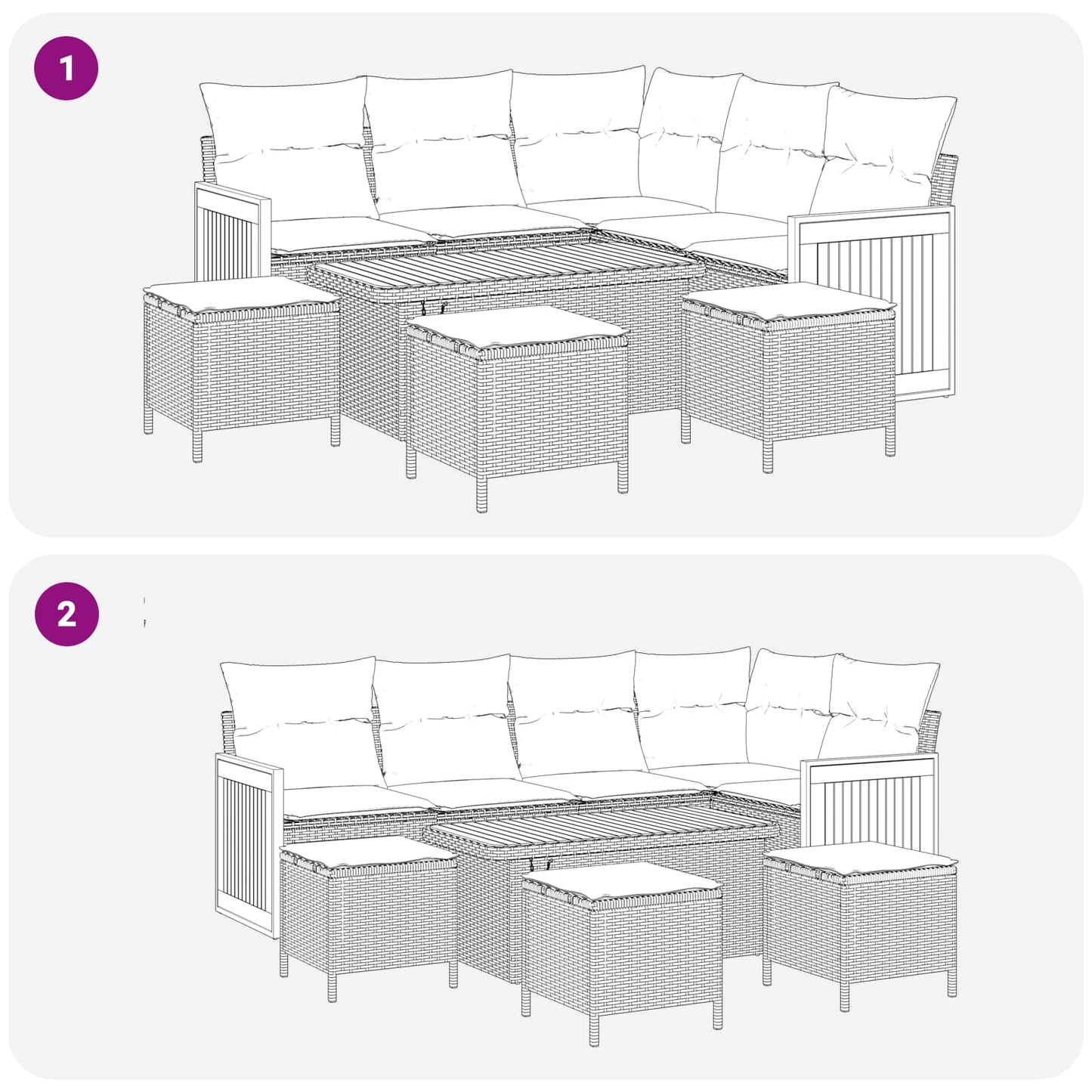 Havesofa Sæt 9 pcs Grå Poly Rattan og pulverlakeret stål