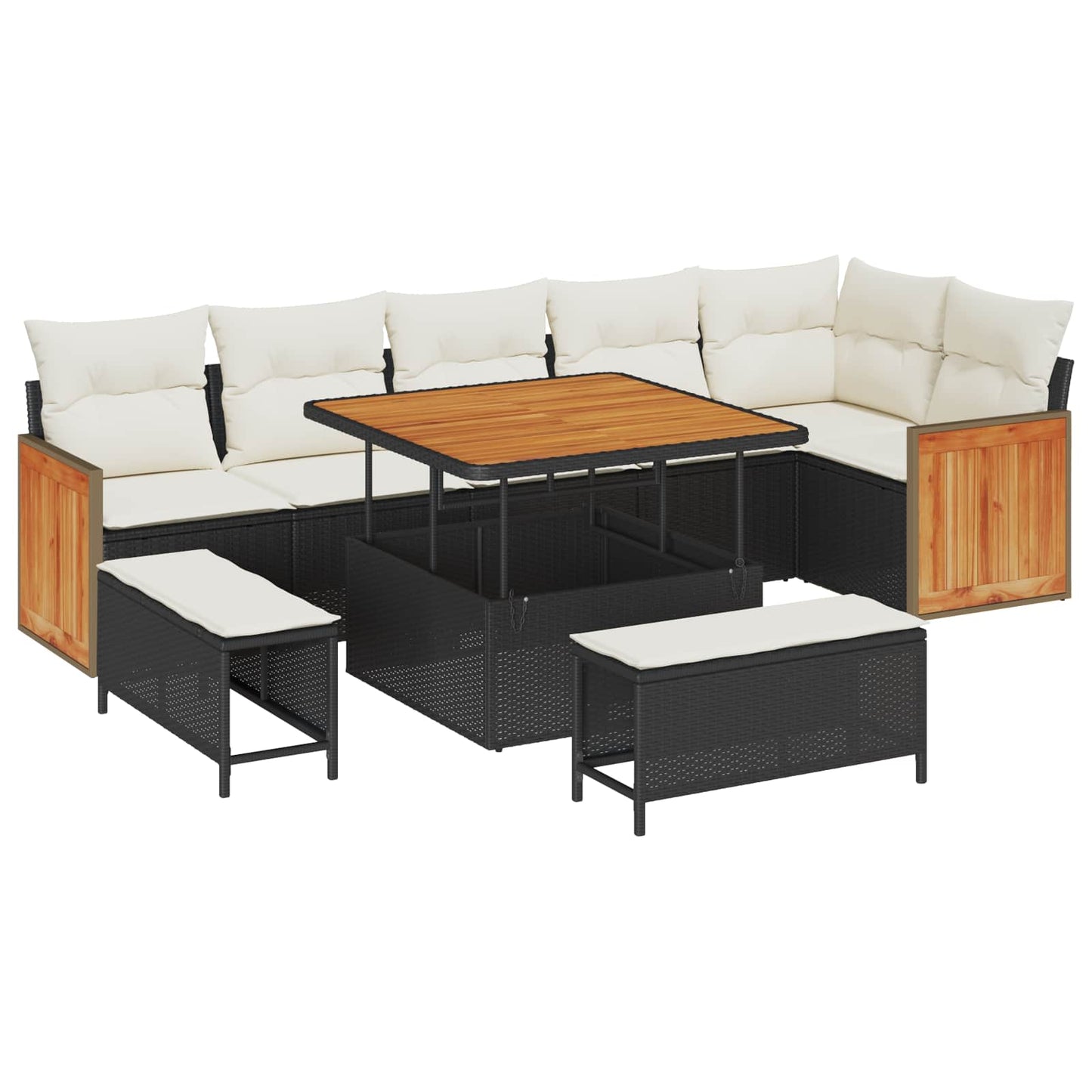 Havesofa Sæt med pude 9 pcs Sort og Cream