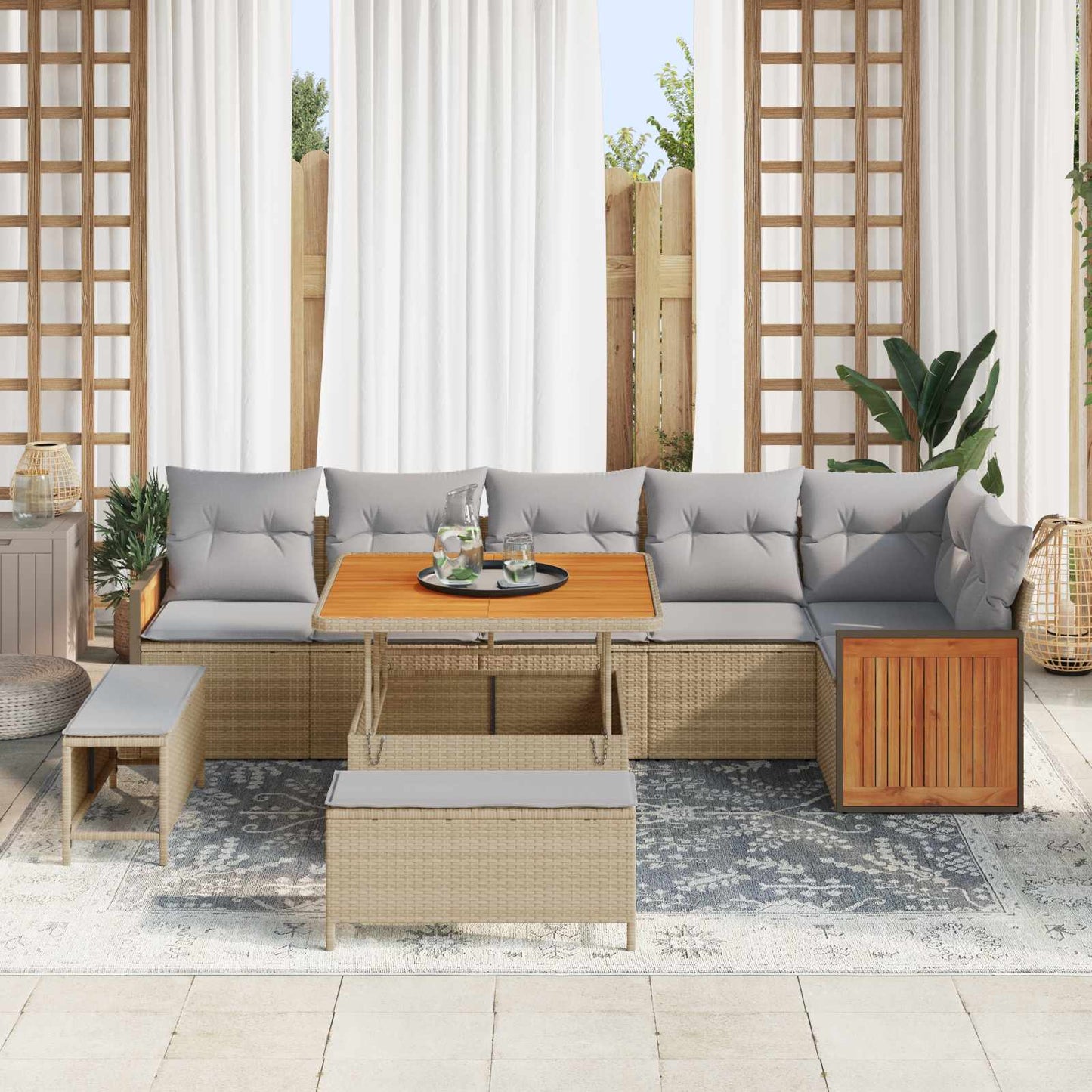 Havesofa Sæt med pude 9 pcs Beige og lys grå