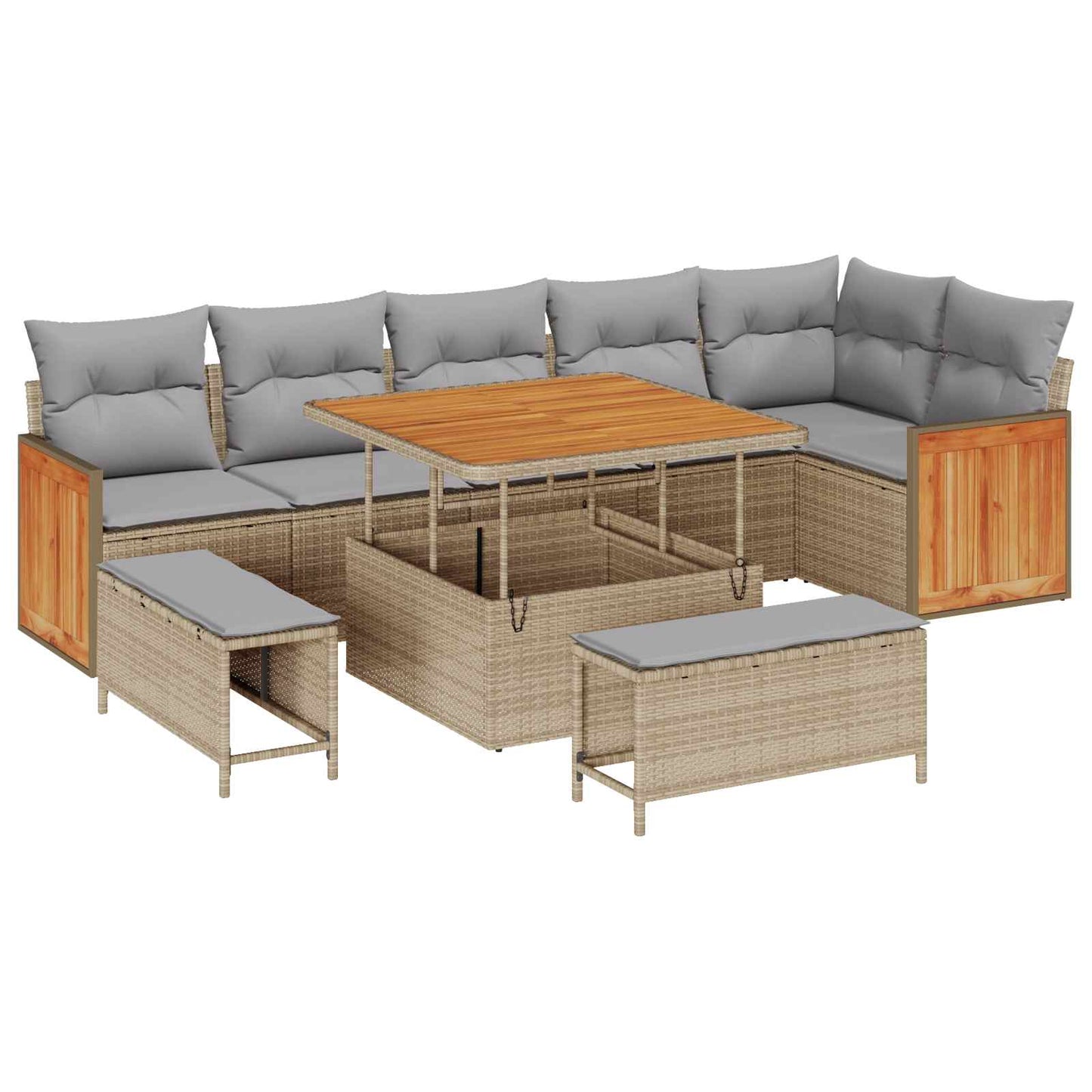 Havesofa Sæt med pude 9 pcs Beige og lys grå
