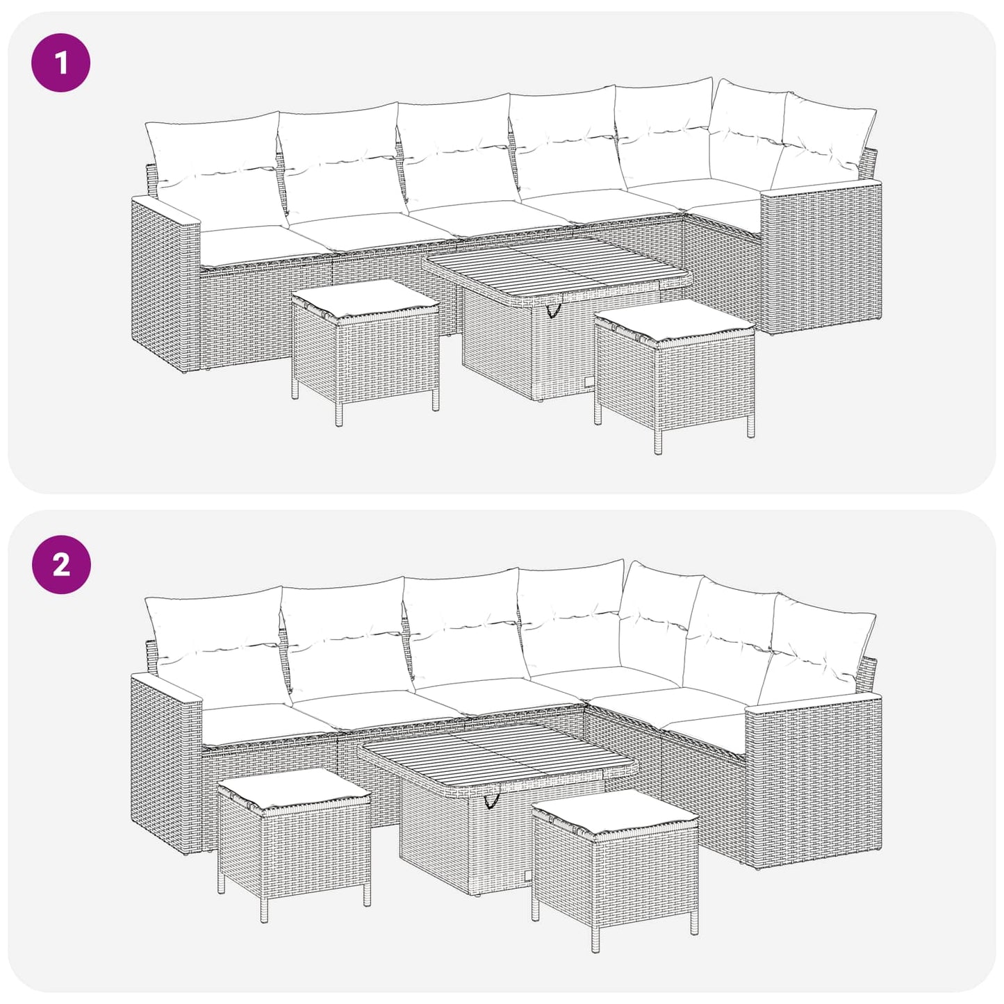 Havesofa Sæt med pude 9 pcs Sort og Cream
