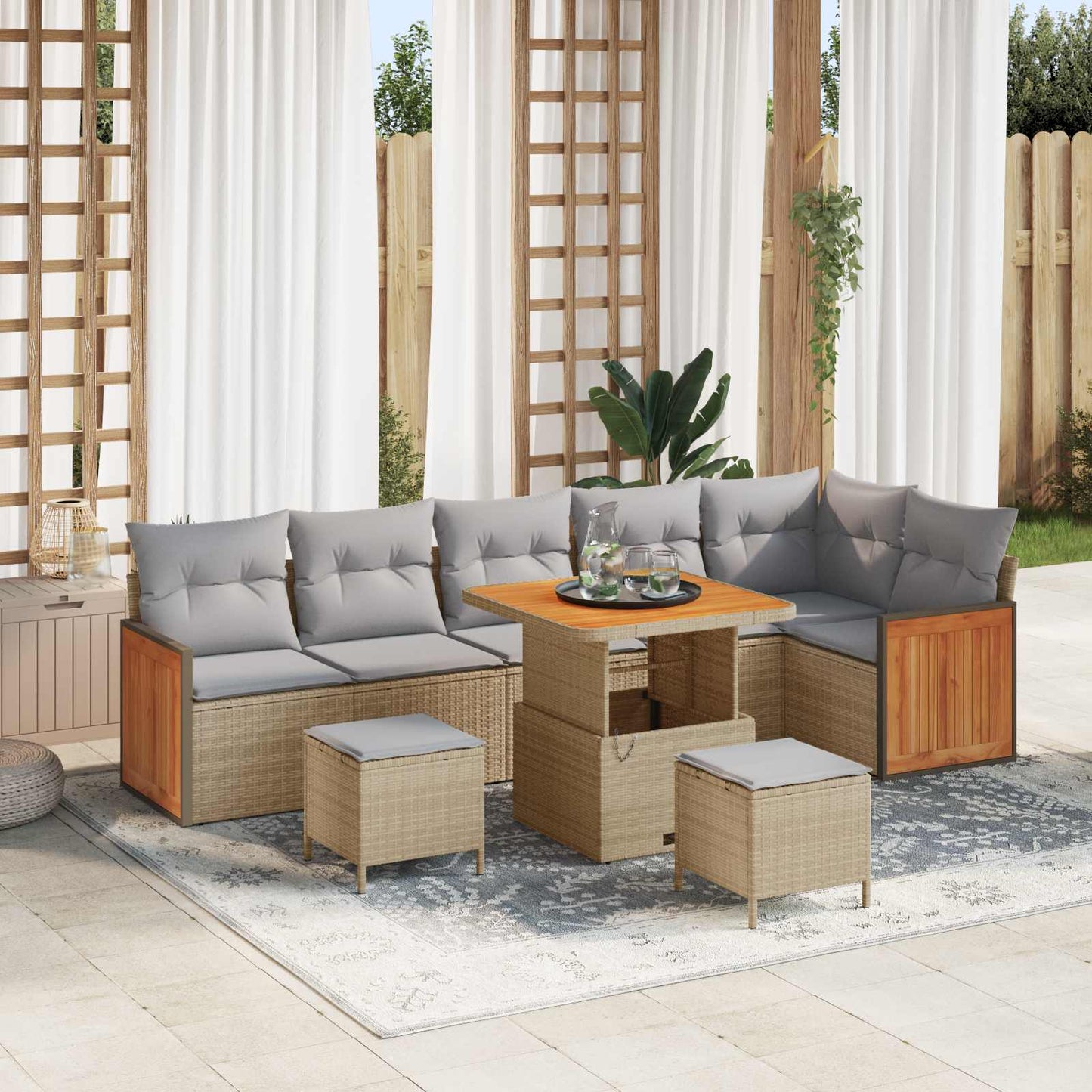 Havesofa Sæt med pude 9 pcs Beige og lys grå