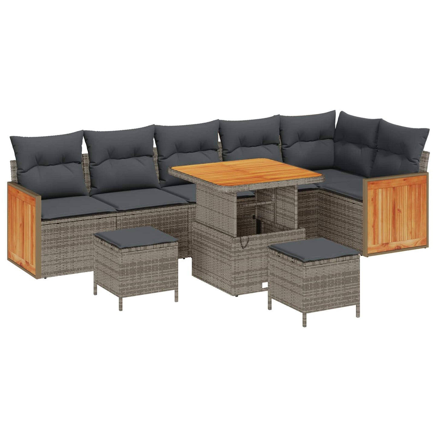 Havesofa Sæt 9 pcs Grå Poly Rattan og pulverlakeret stål