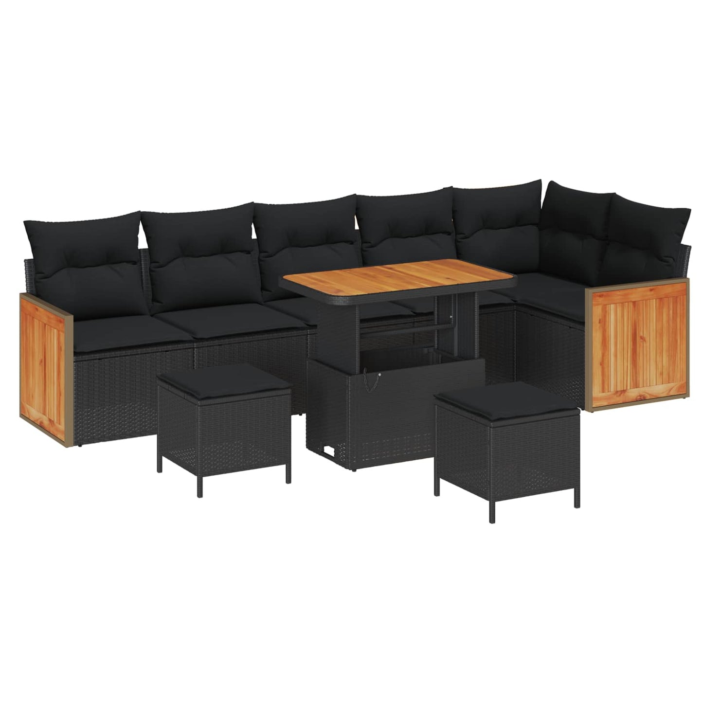 Havesofa Sæt 9 pcs Sort Poly Rattan og pulverlakeret stål