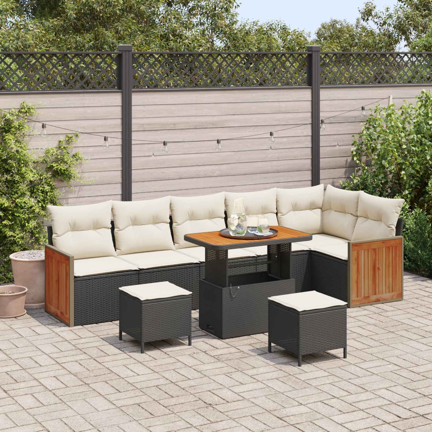 Havesofa Sæt med pude 9 pcs Sort og Cream