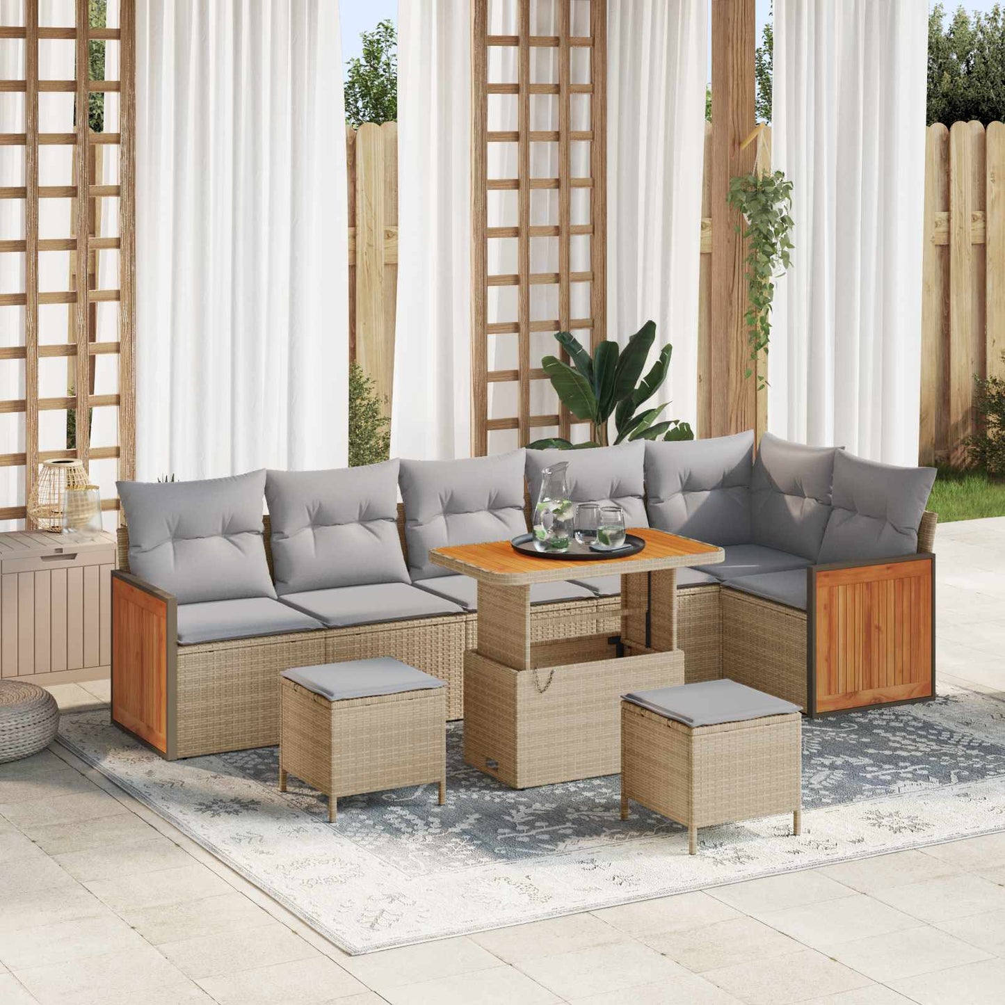 Havesofa Sæt med pude 9 pcs Beige og lys grå