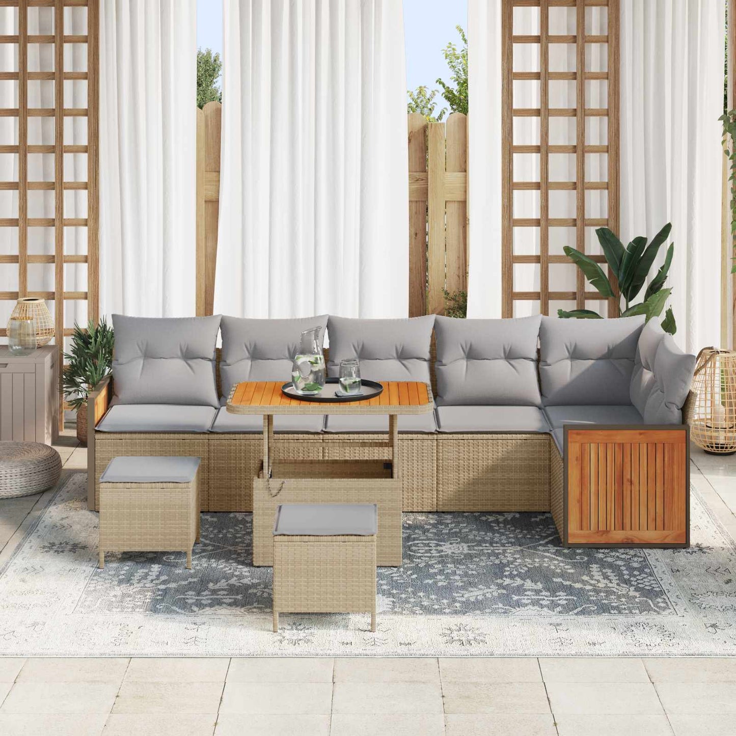 Havesofa Sæt med pude 9 pcs Beige og lys grå