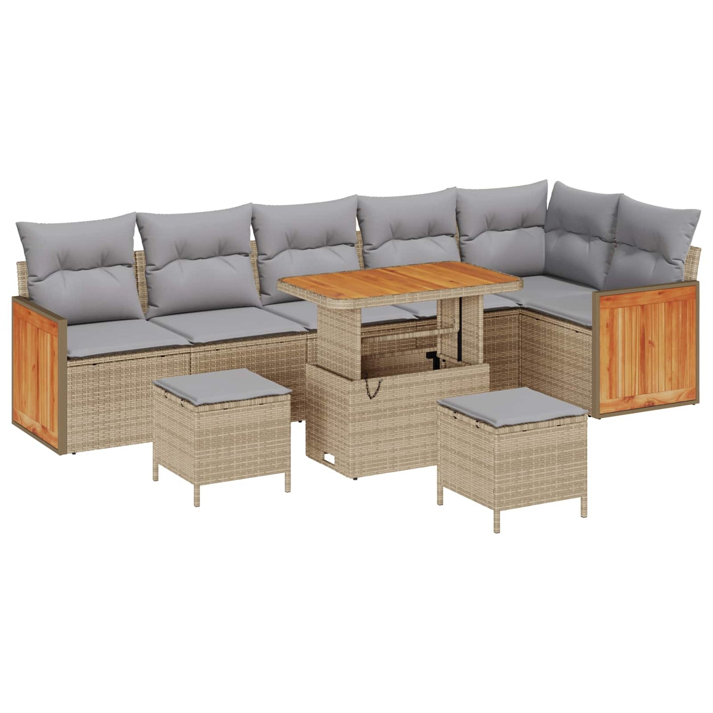 Havesofa Sæt med pude 9 pcs Beige og lys grå