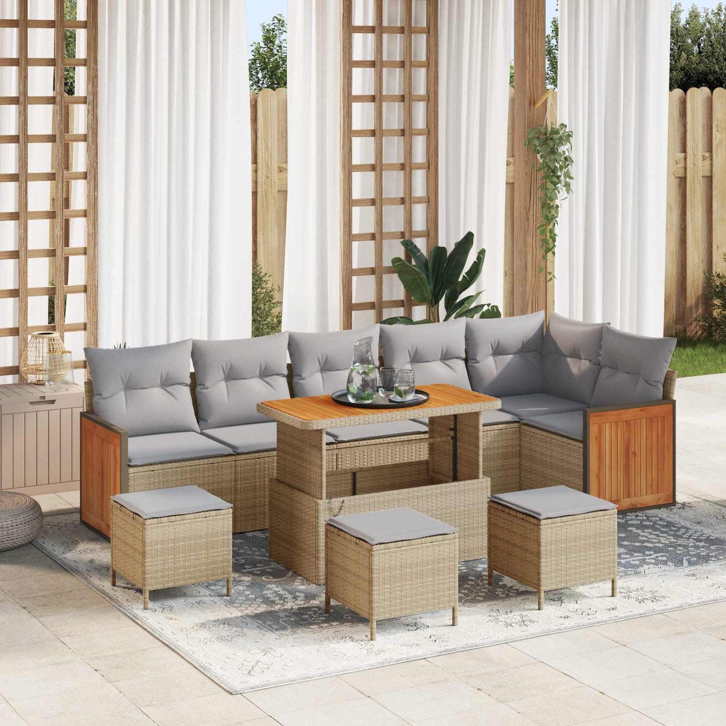 Havesofa Sæt med pude 10 pcs Beige og lys grå