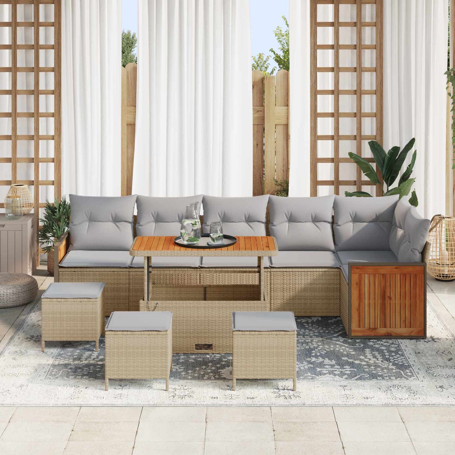 Havesofa Sæt med pude 10 pcs Beige og lys grå