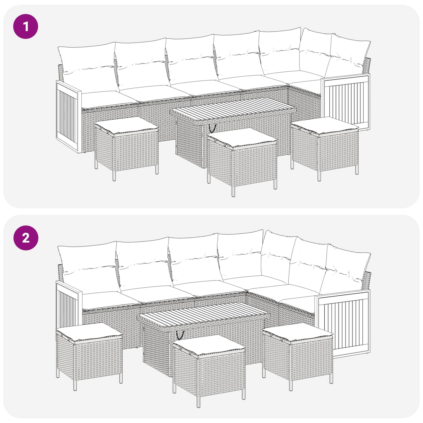 Havesofa Sæt 10 pcs Grå Poly Rattan og pulverlakeret stål