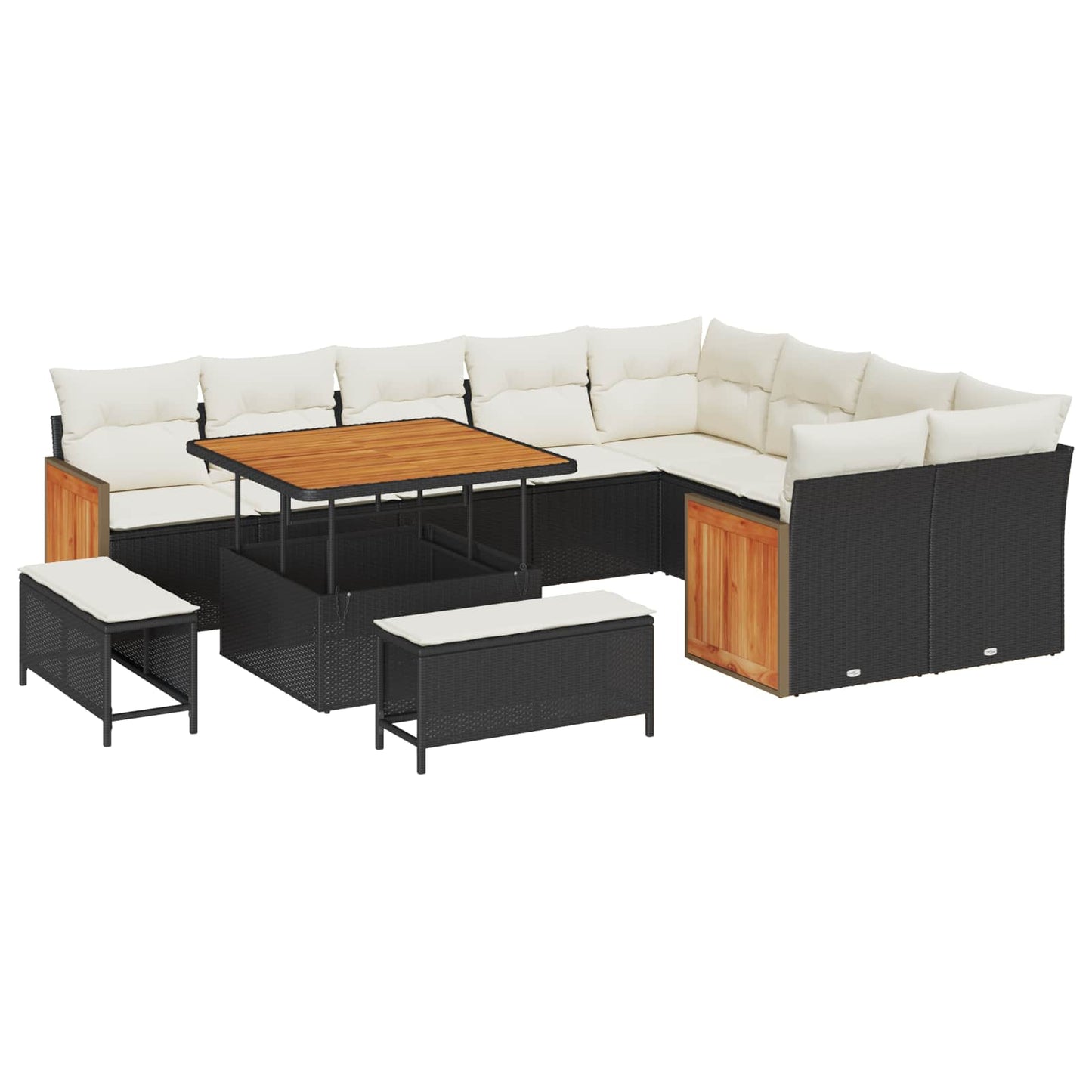 Havesofa Sæt med pude 12 pcs Sort og Cream