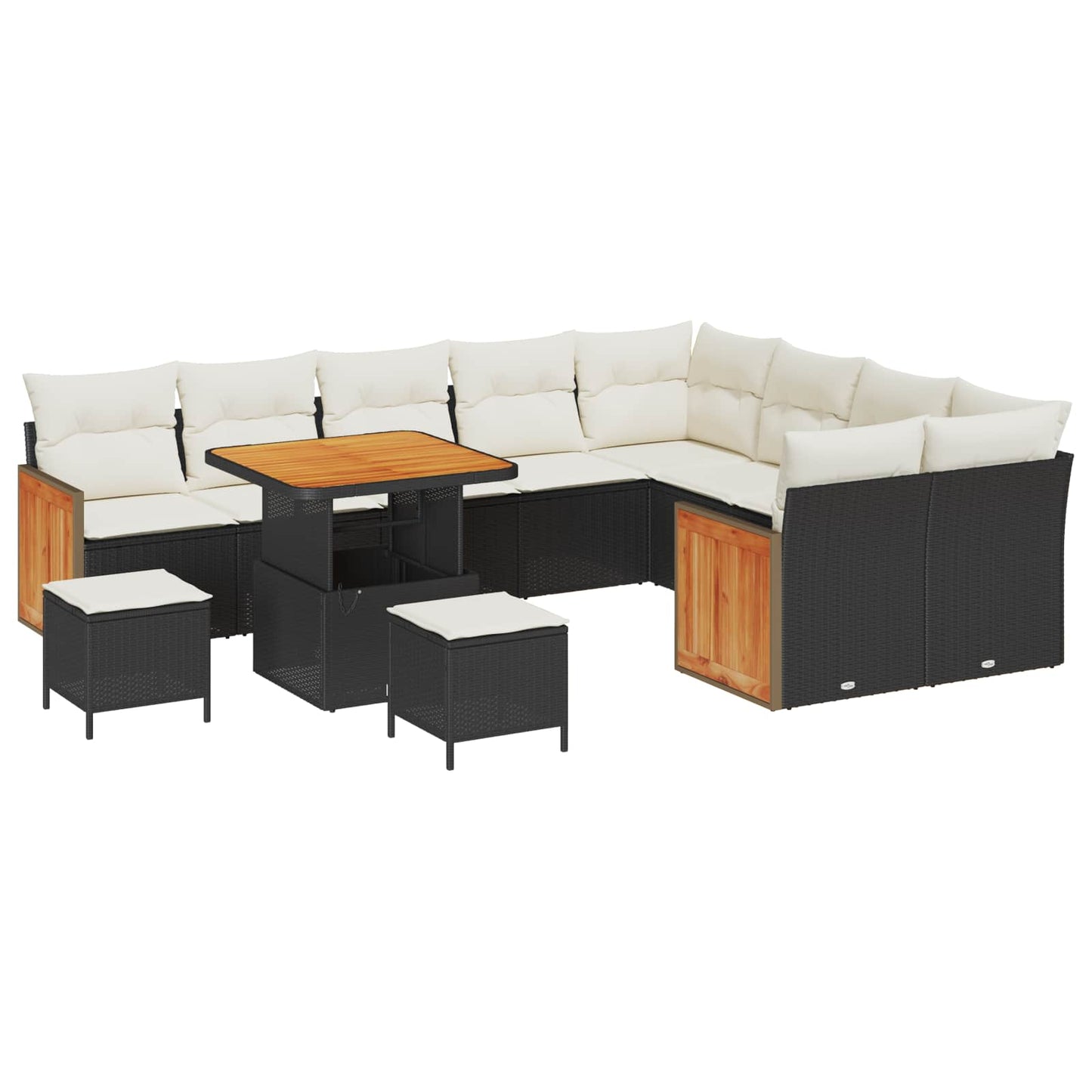 Havesofa Sæt med pude 12 pcs Sort og Cream
