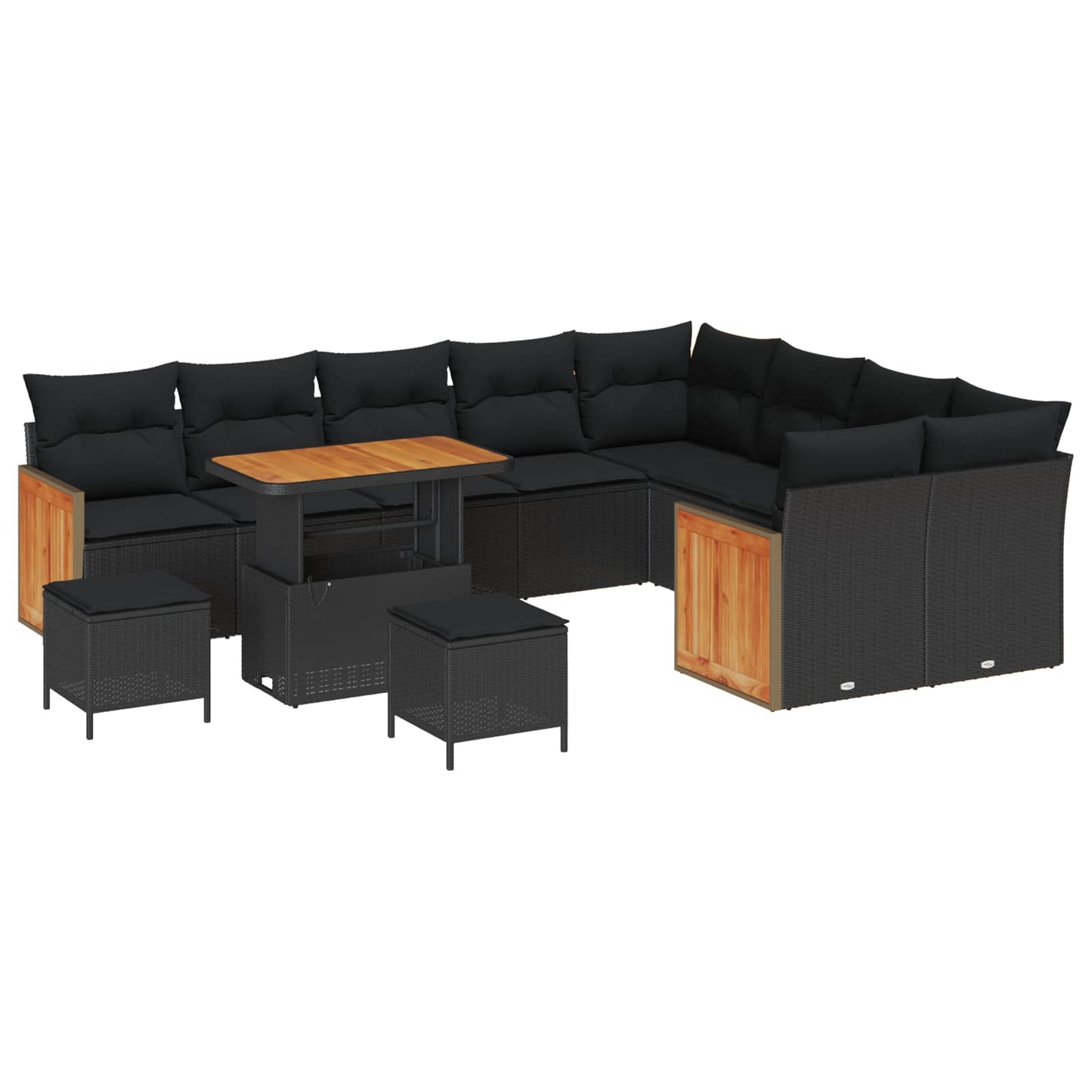 Havesofa Sæt 12 pcs Sort Poly Rattan og pulverlakeret stål