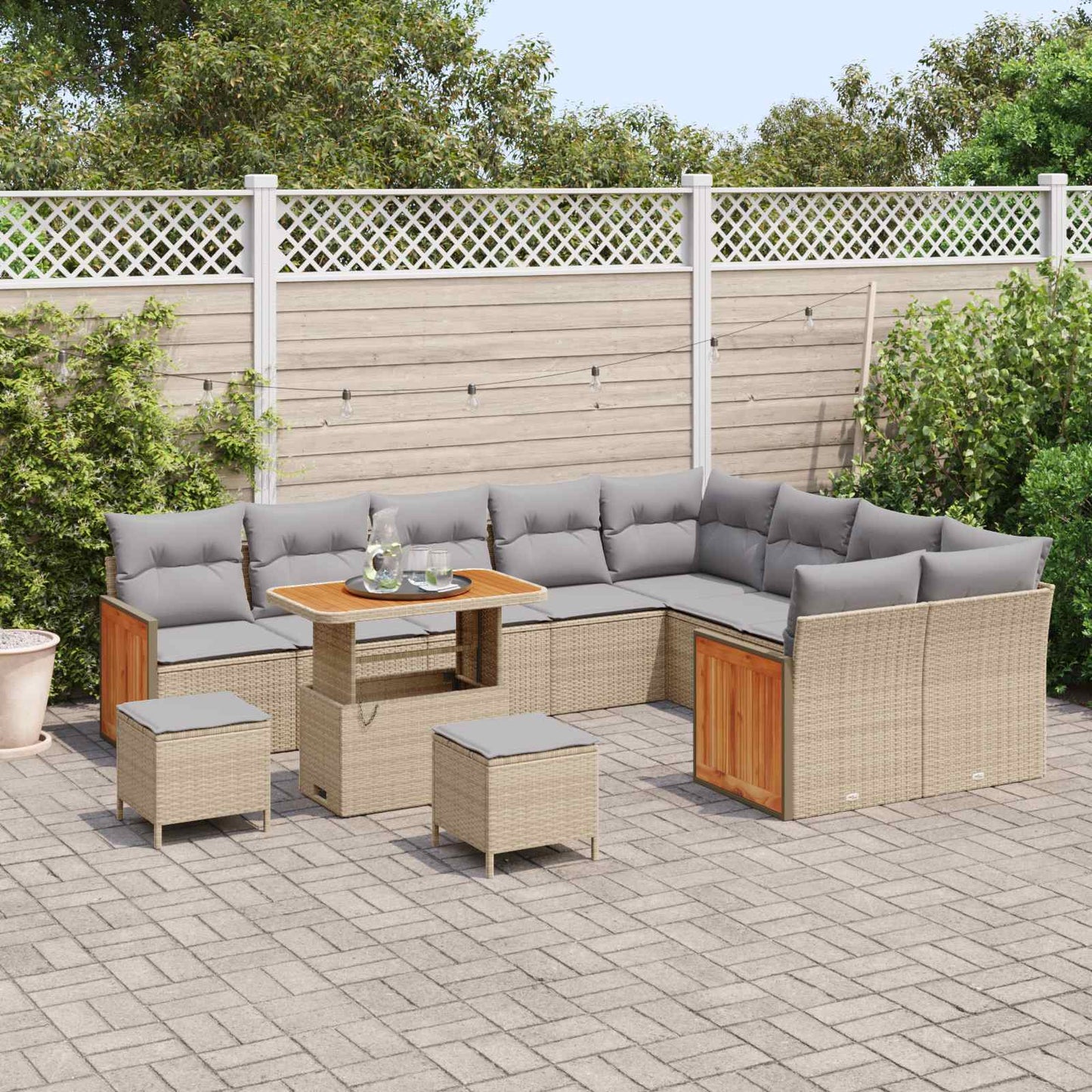 Havesofa Sæt med pude 12 pcs Beige og lys grå