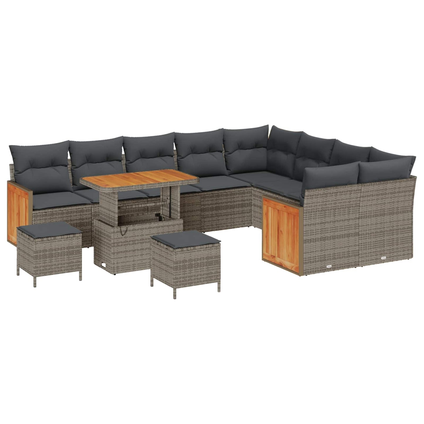 Havesofa Sæt 12 pcs Grå Poly Rattan og pulverlakeret stål