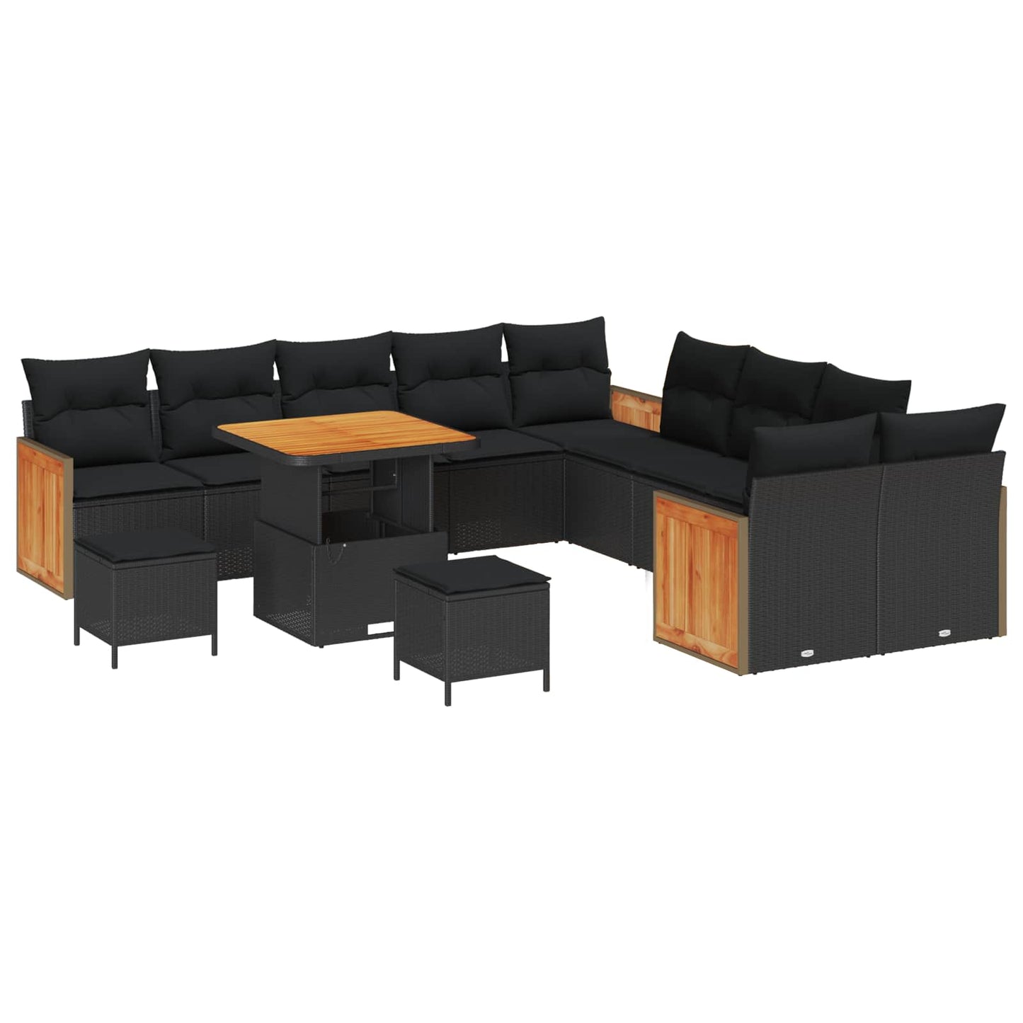 Havesofa Sæt 13 pcs Sort Poly Rattan og pulverlakeret stål