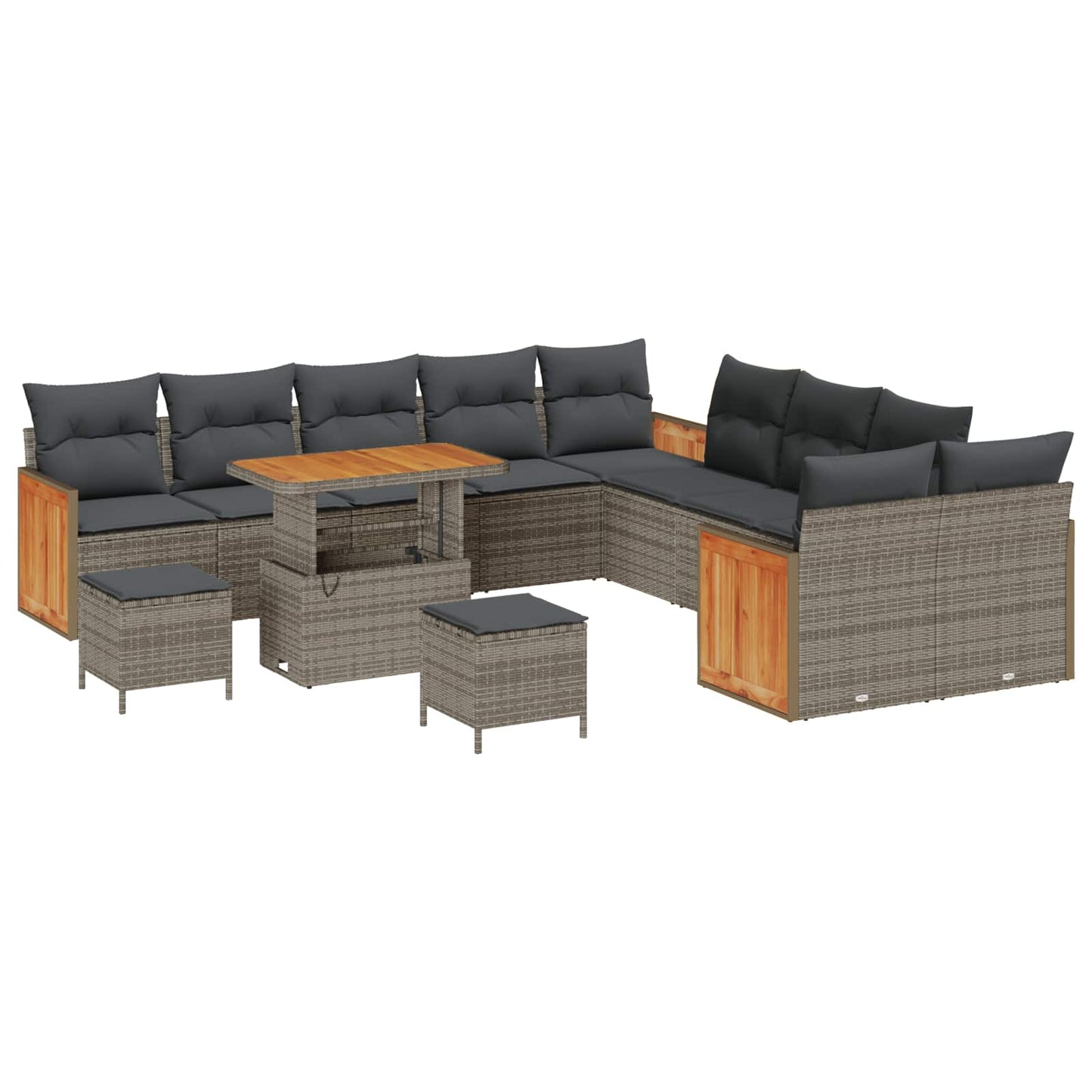 Havesofa Sæt 13 pcs Grå Poly Rattan og pulverlakeret stål