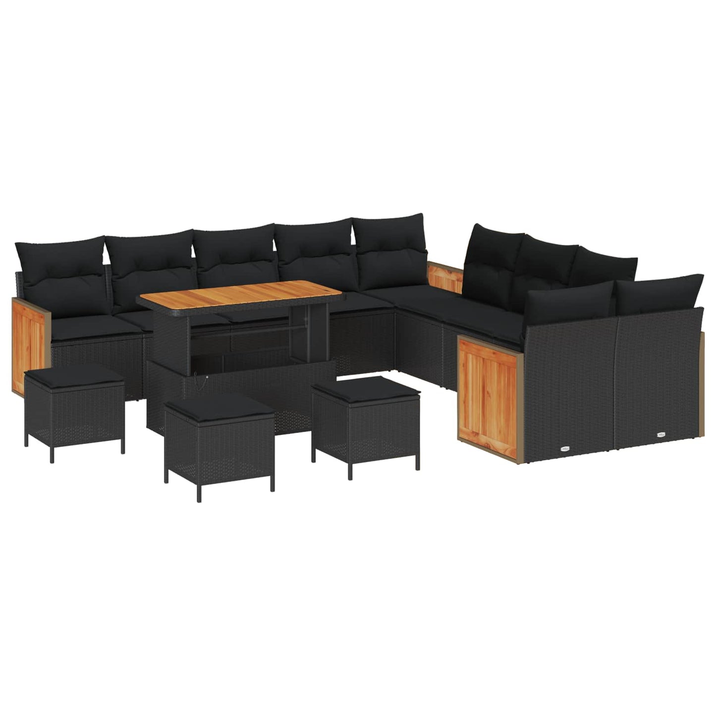 Havesofa Sæt 14 pcs Sort Poly Rattan og pulverlakeret stål