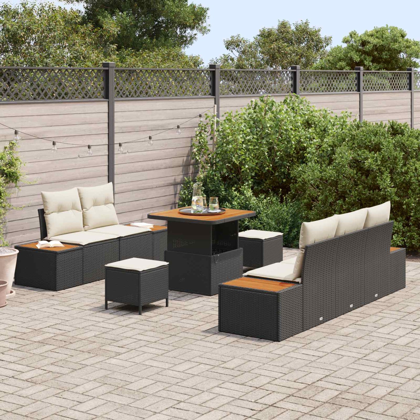 Havesofa Sæt med pude 8 pcs Sort og Cream