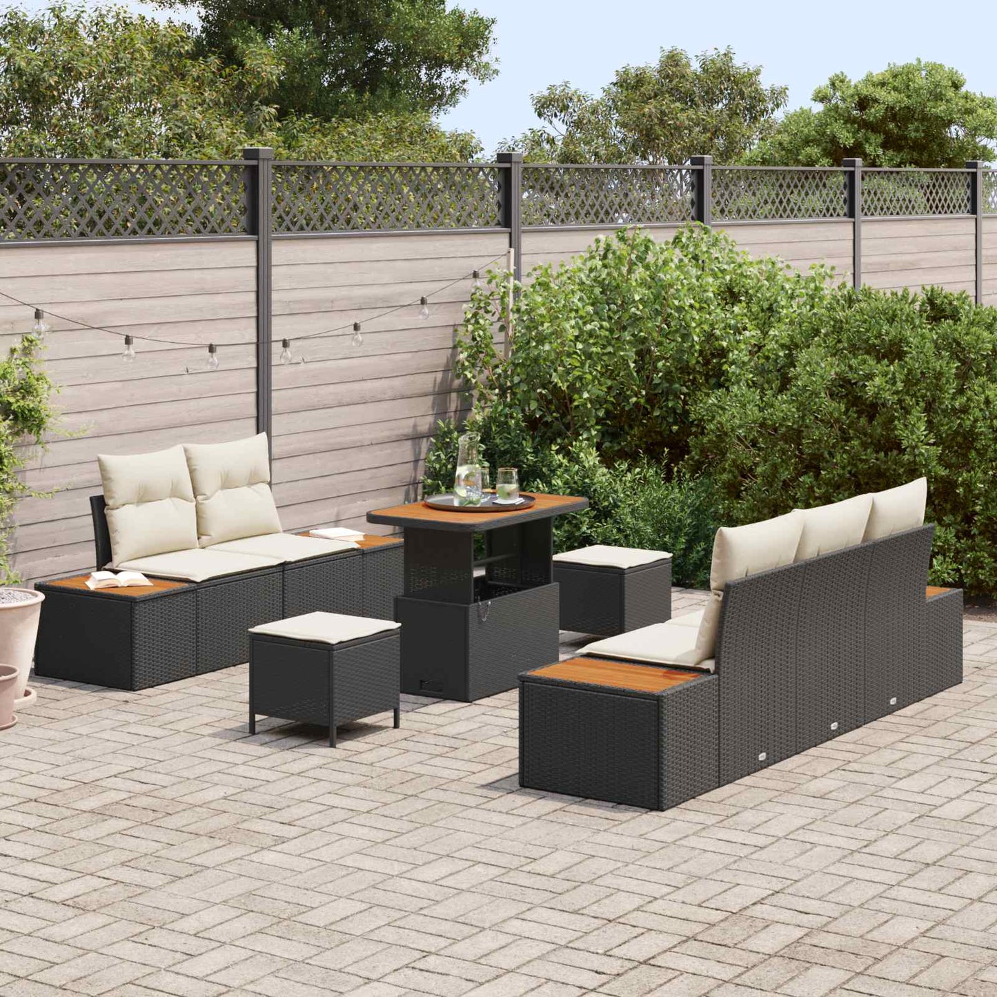 Havesofa Sæt med pude 8 pcs Sort og Cream