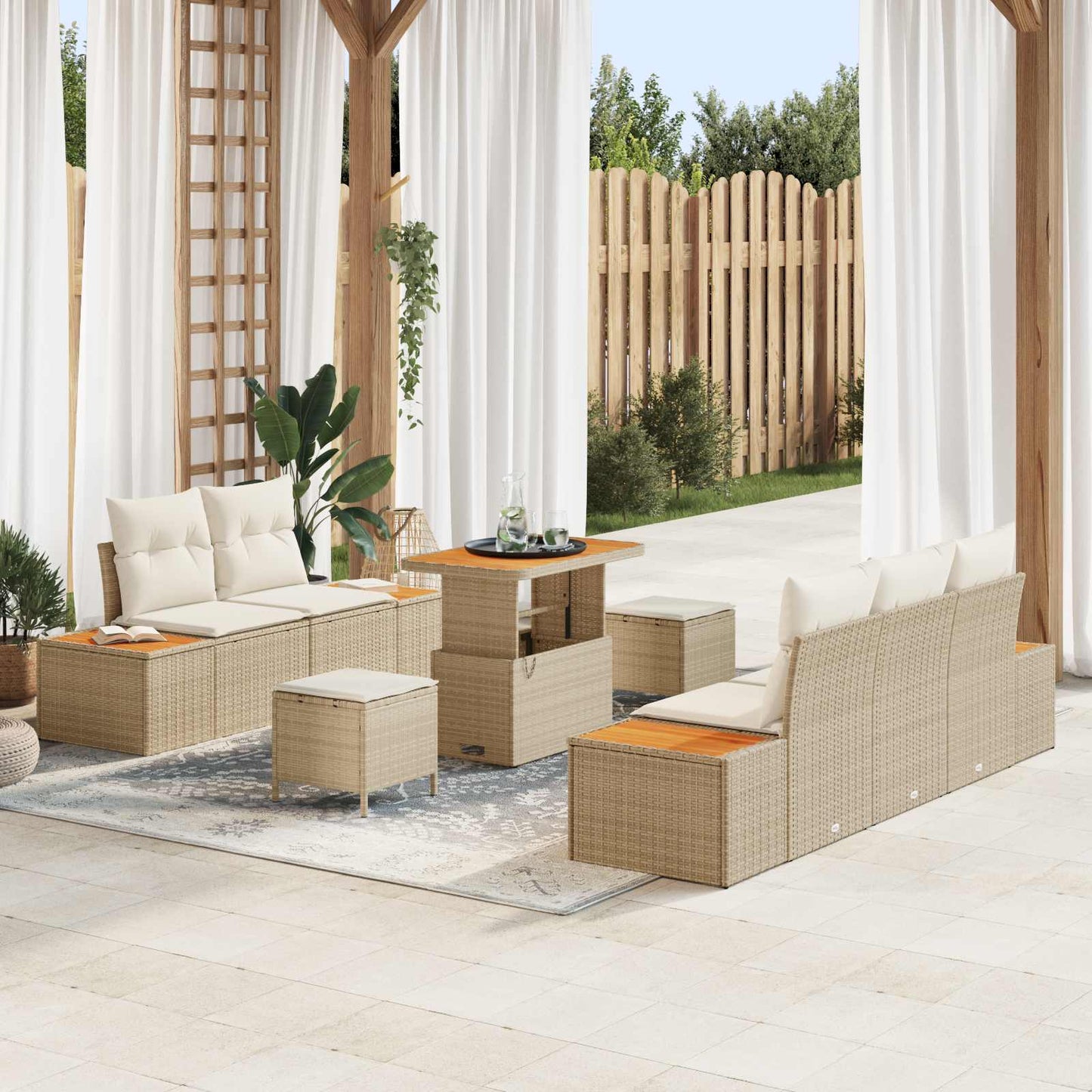 Havesofa Sæt med pude 8 pcs Beige og creme