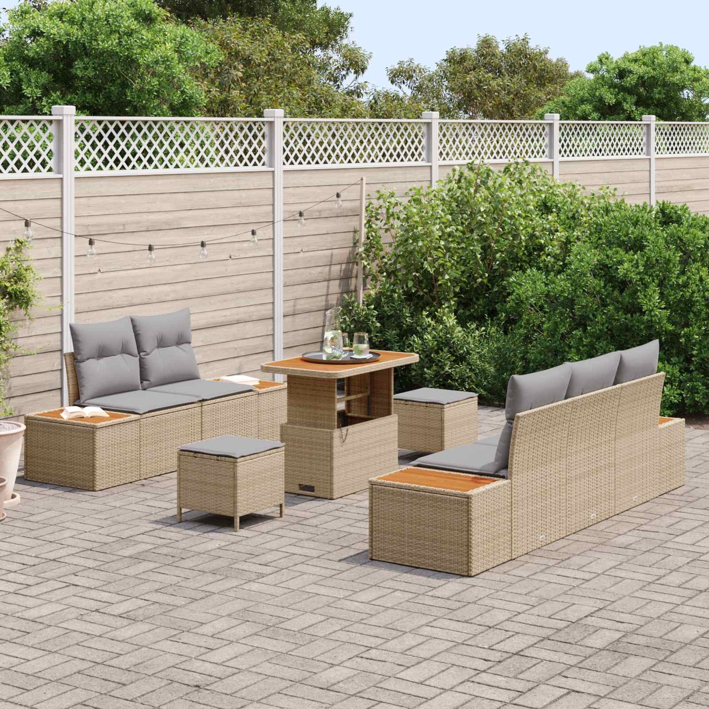 Havesofa Sæt med pude 8 pcs Beige og lys grå