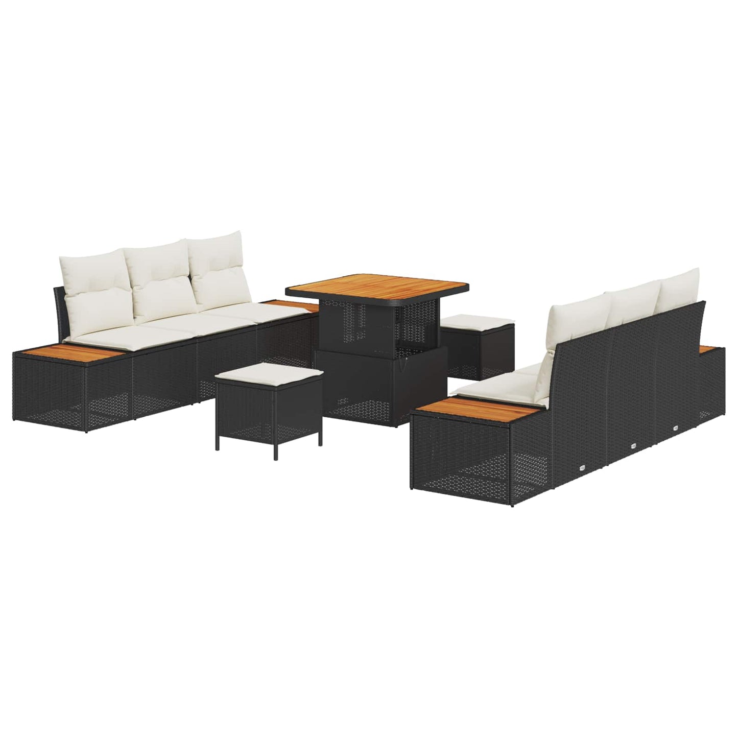 Havesofa Sæt med pude 9 pcs Sort og Cream
