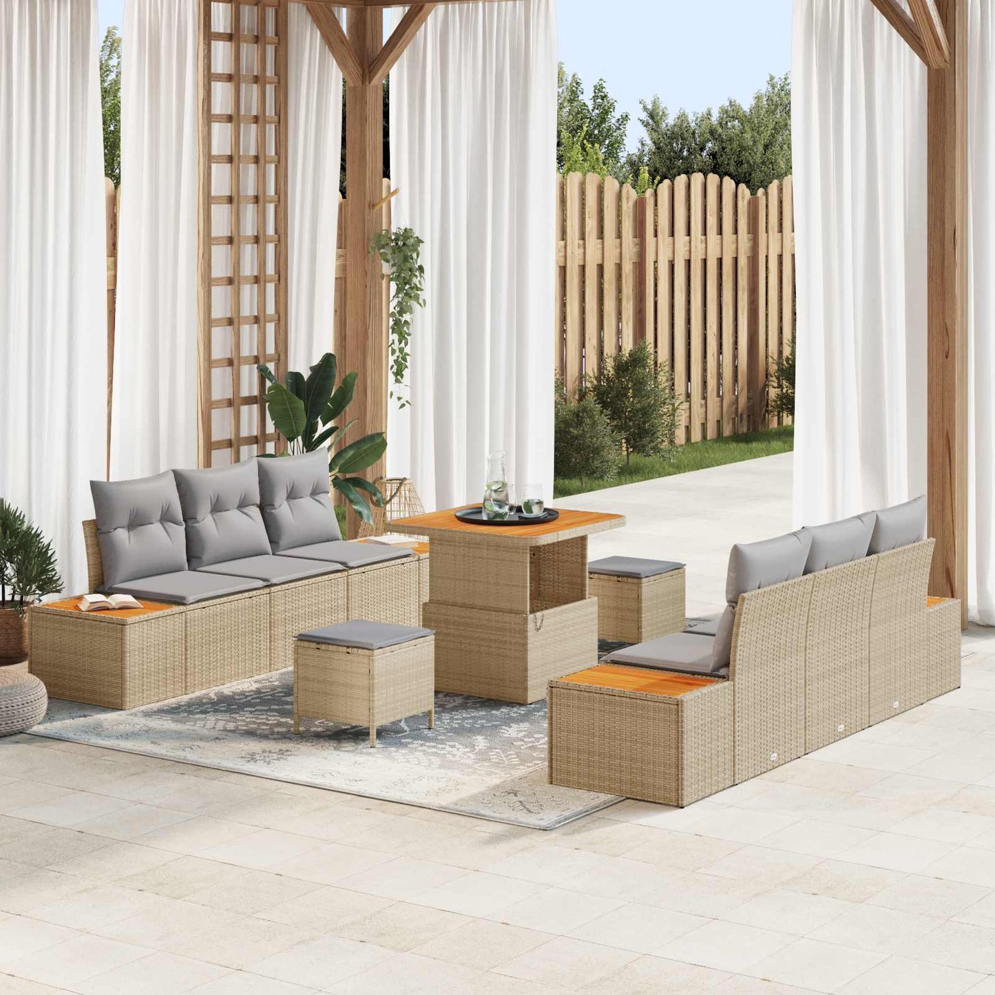 Havesofa Sæt med pude 9 pcs Beige og lys grå