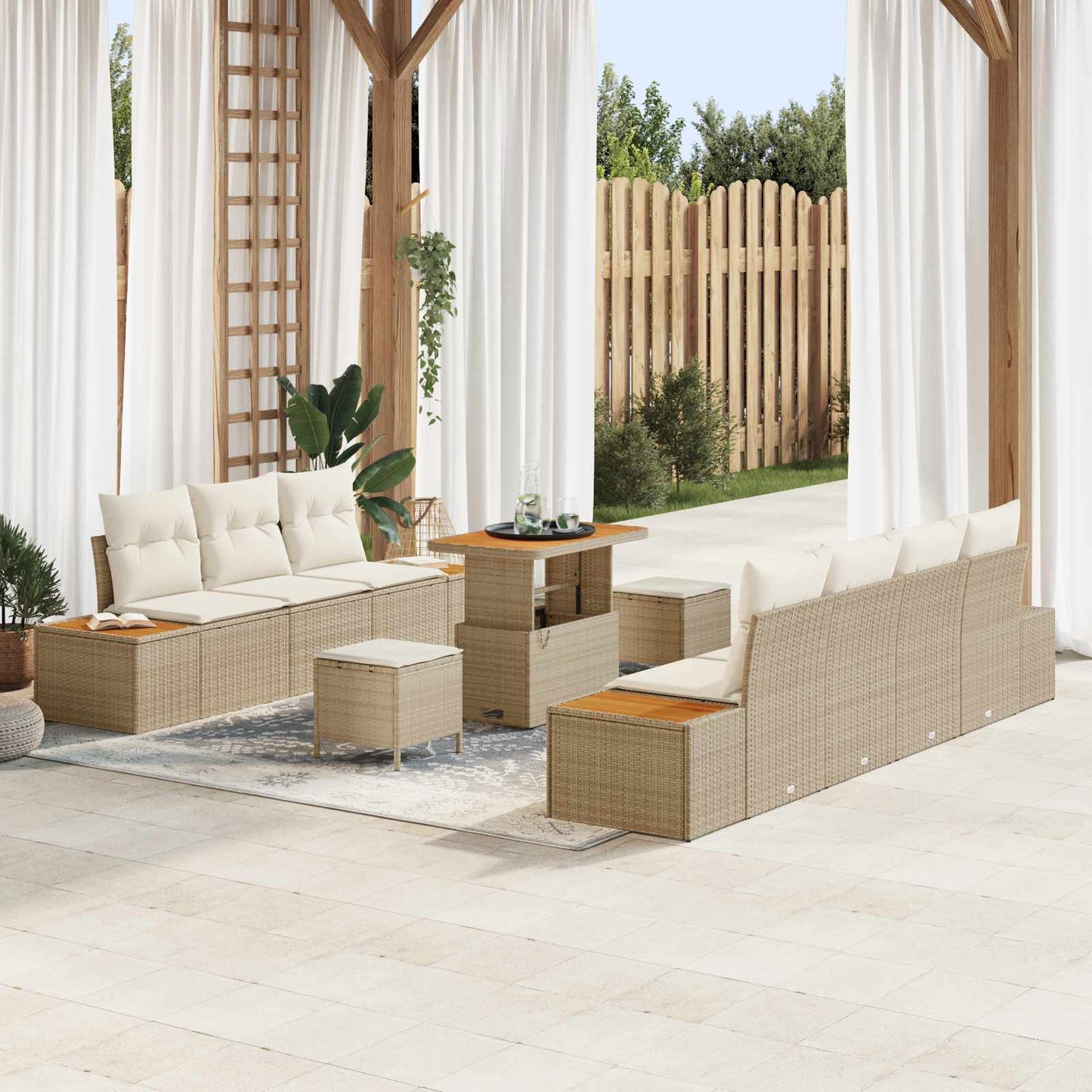 Havesofa Sæt 10 stk. 9-Antal sæder Beige og creme