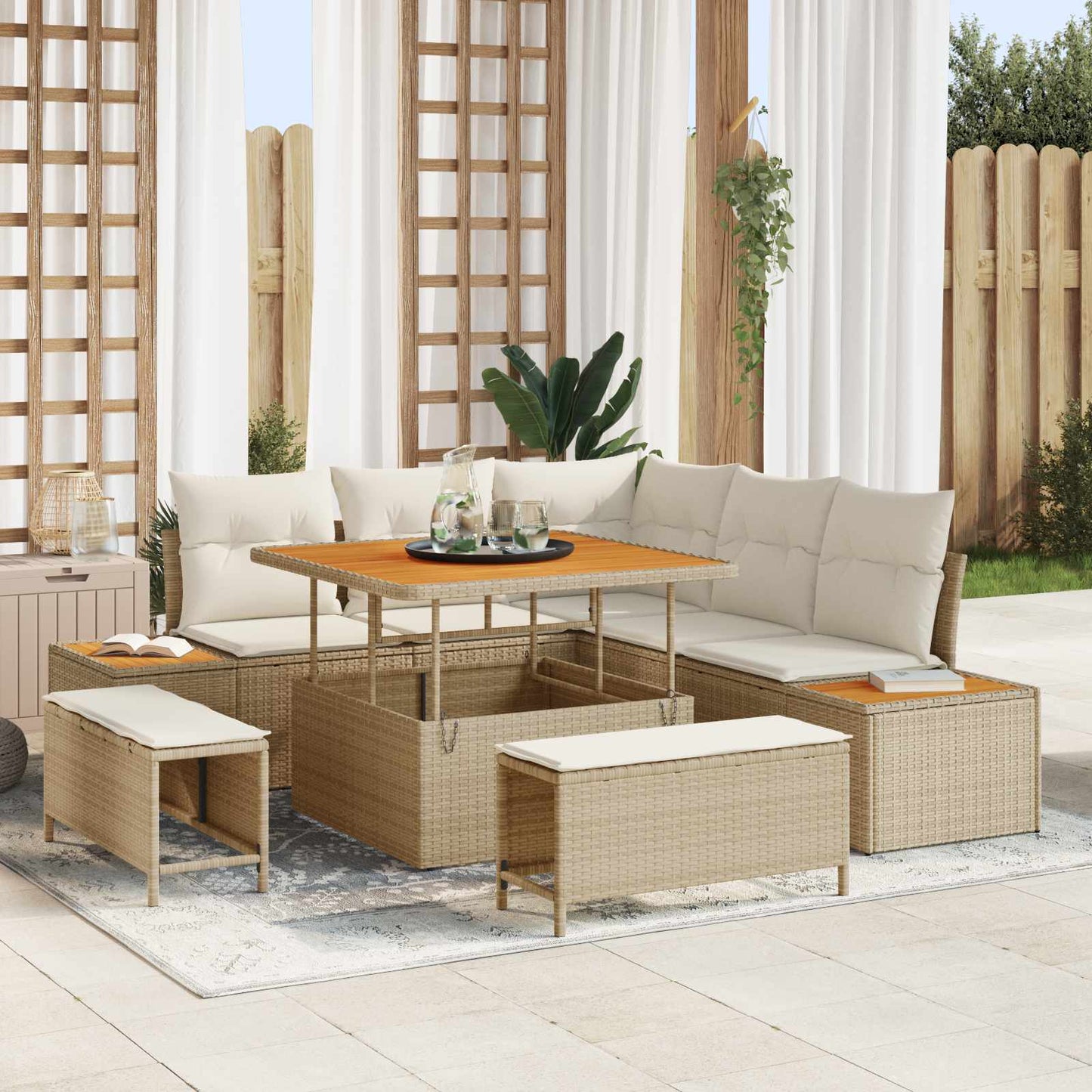 Havesofa Sæt med pude 8 pcs Beige og creme