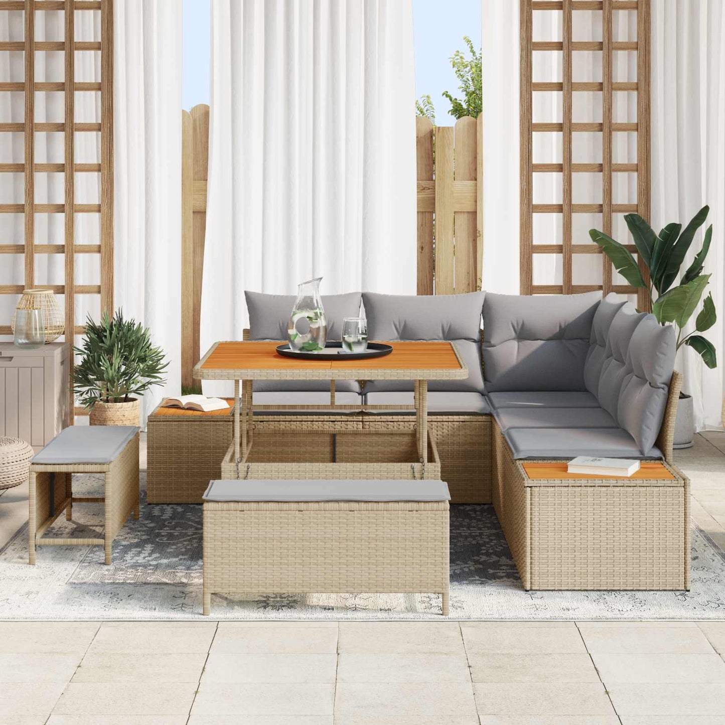 Havesofa Sæt med pude 8 pcs Beige og lys grå