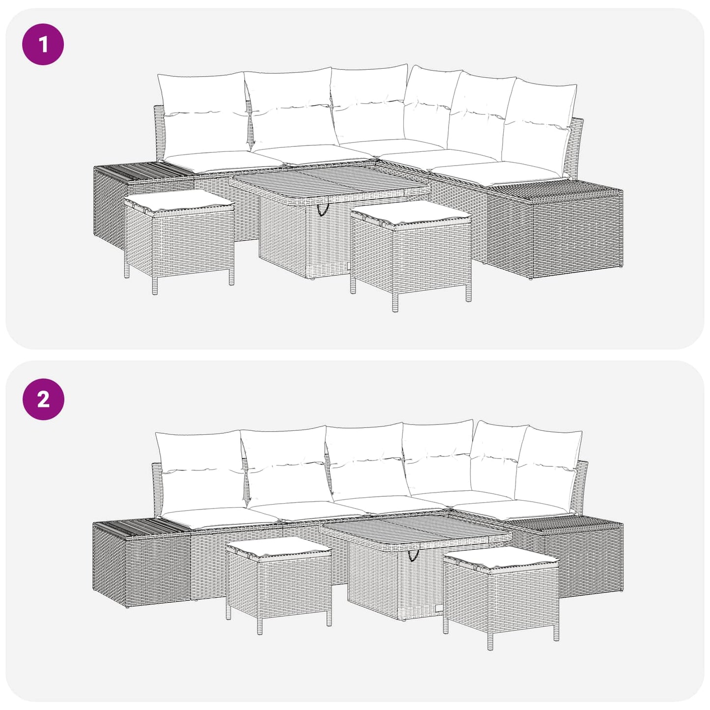 Havesofa Sæt 8 pcs Grå Poly Rattan og Pulverlakeret Stål