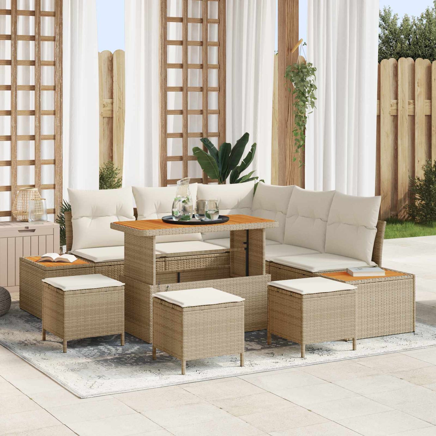 Havesofa Sæt med pude 9 pcs Beige og creme