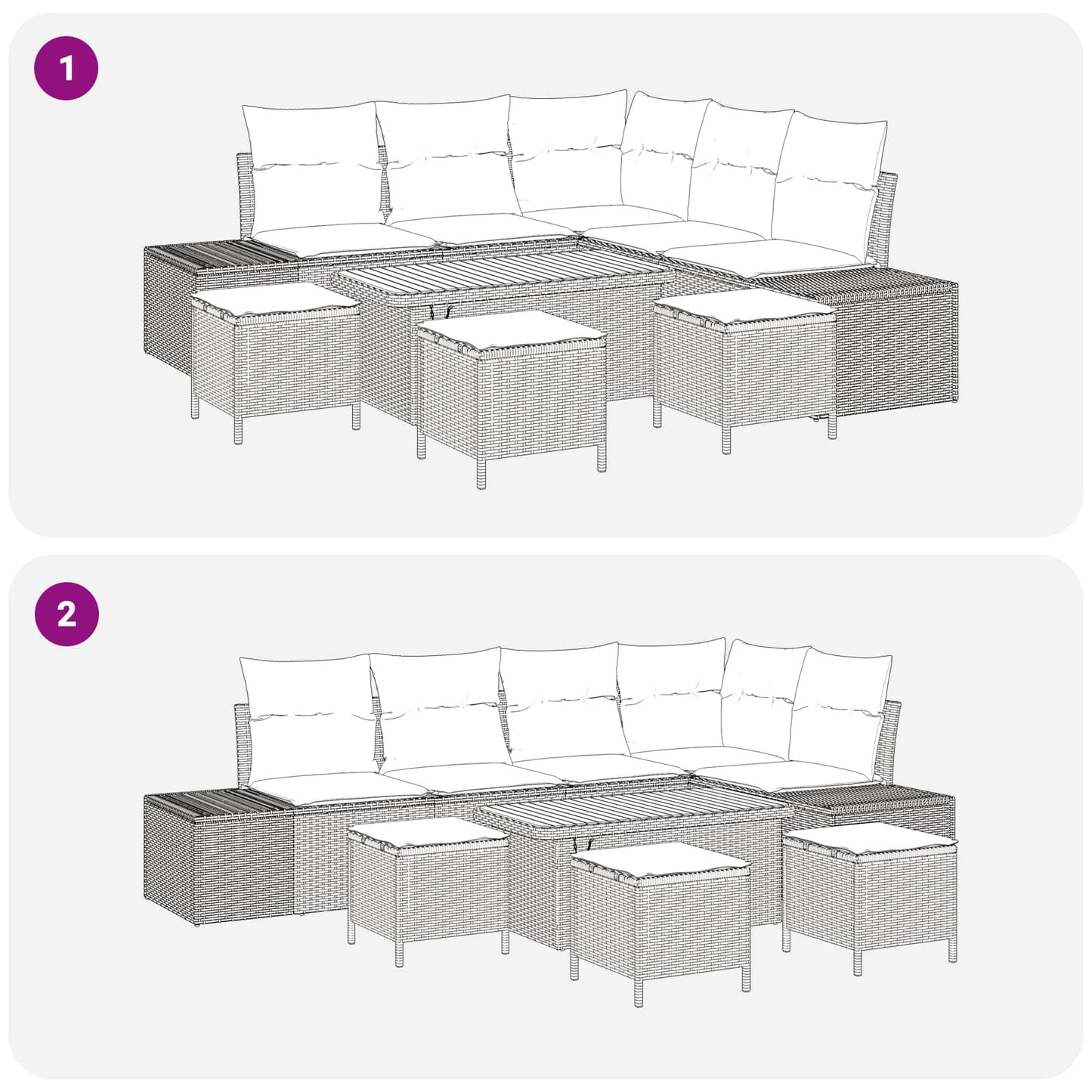 Havesofa Sæt 9 pcs Grå Poly Rattan og Pulverlakeret Stål