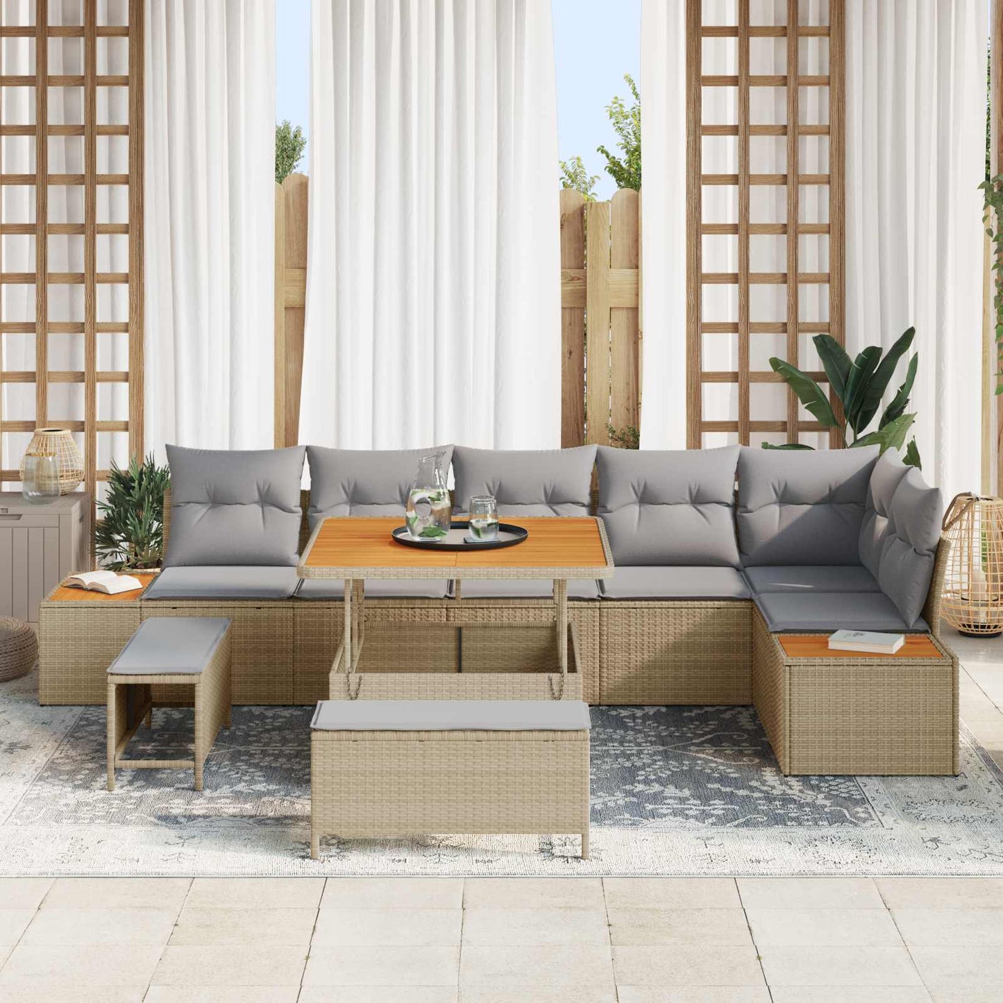 Havesofa Sæt med pude 9 pcs Beige og lys grå
