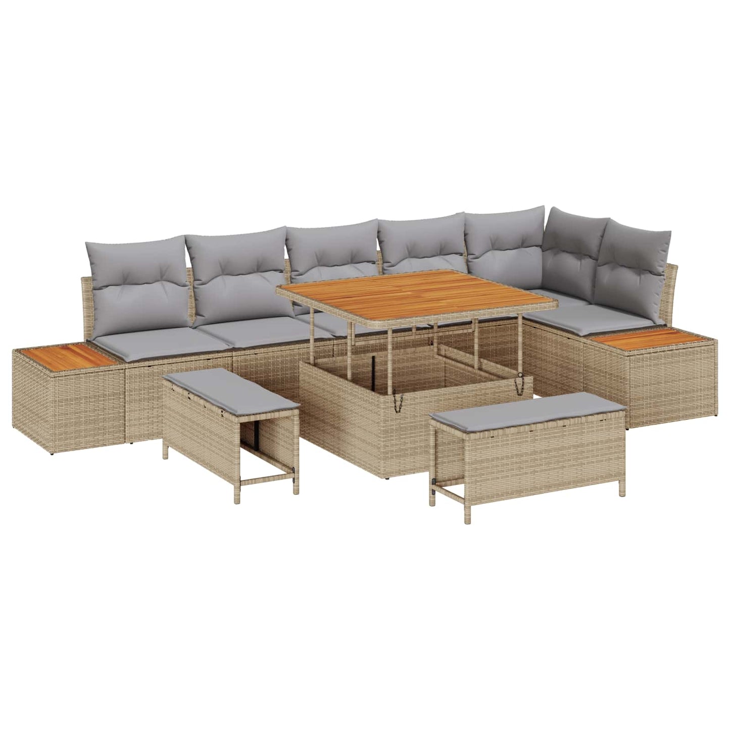 Havesofa Sæt med pude 9 pcs Beige og lys grå