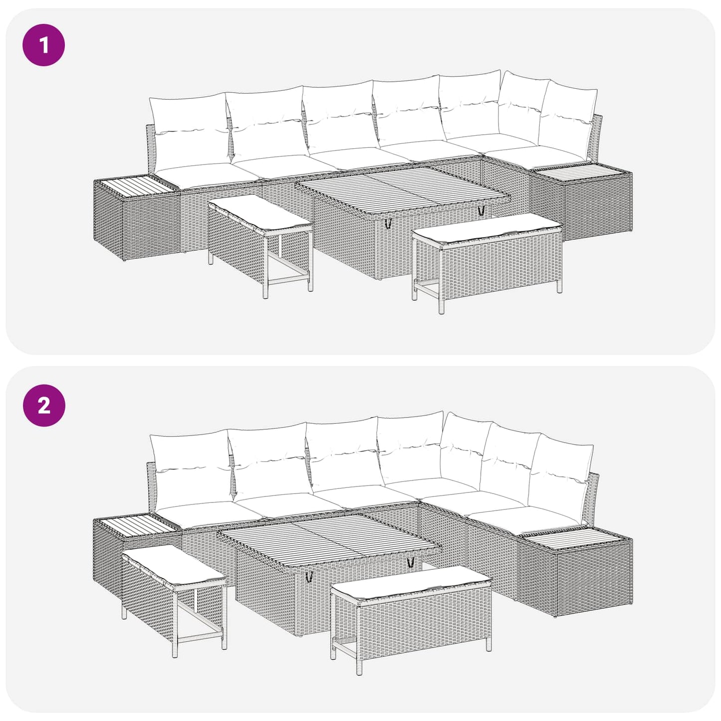 Havesofa Sæt 9 pcs Grå Poly Rattan og Pulverlakeret Stål
