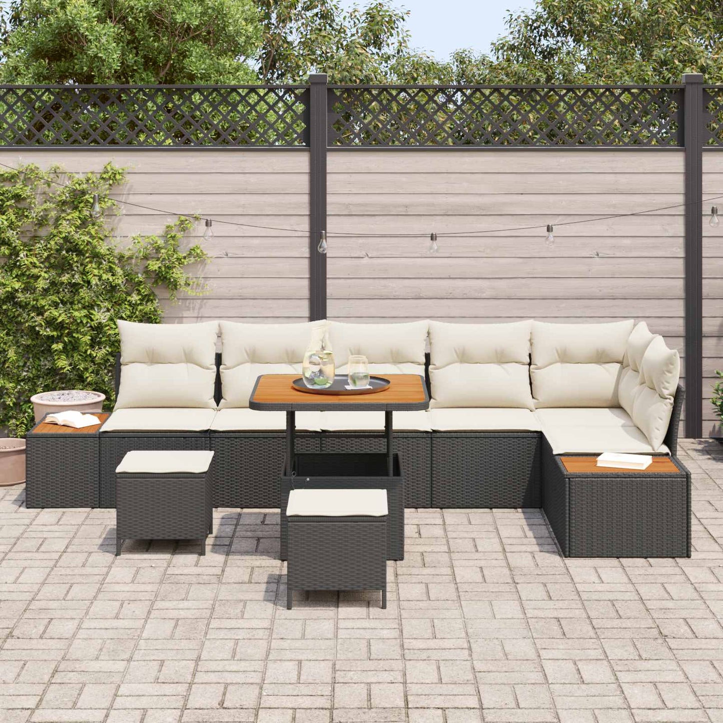 Havesofa Sæt med pude 9 pcs Sort og Cream
