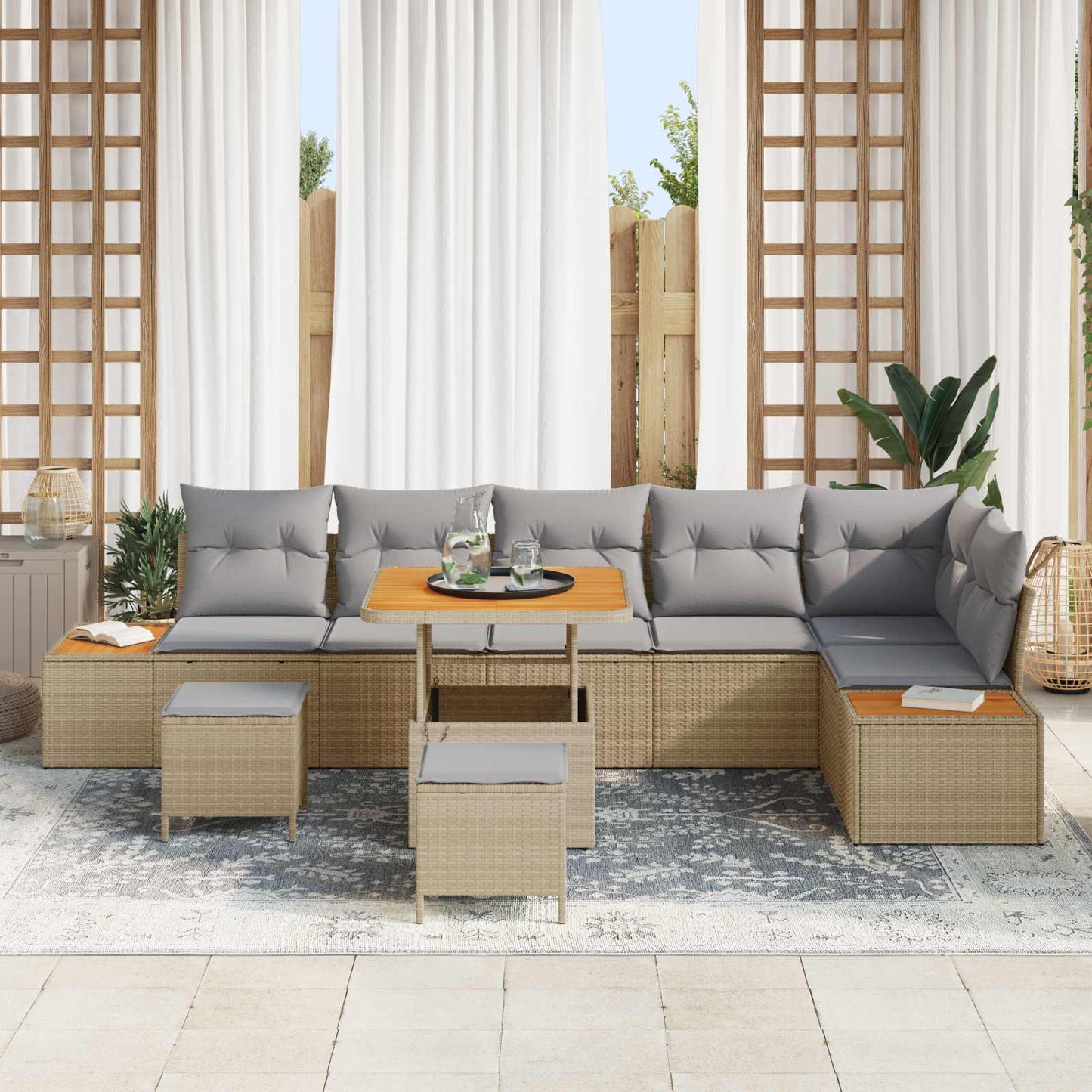 Havesofa Sæt med pude 9 pcs Beige og lys grå
