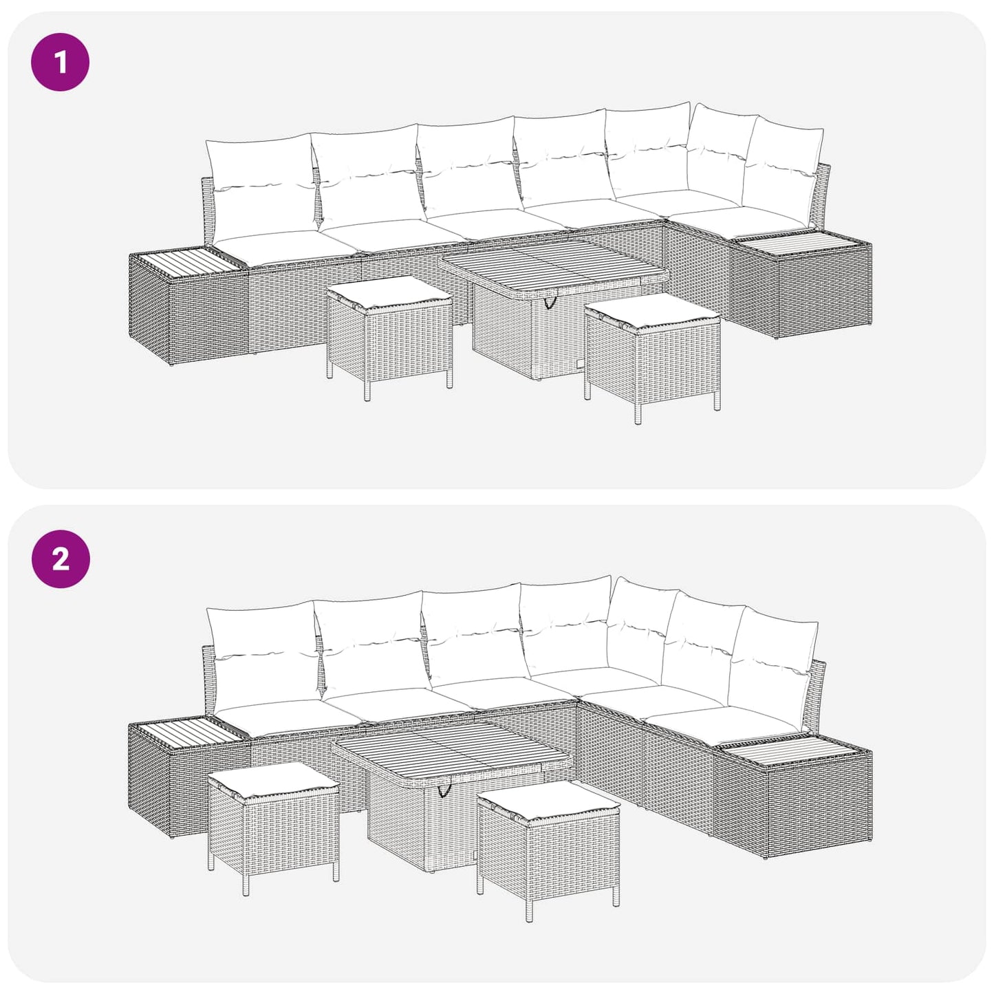 Havesofa Sæt 9 pcs Grå Poly Rattan og Pulverlakeret Stål