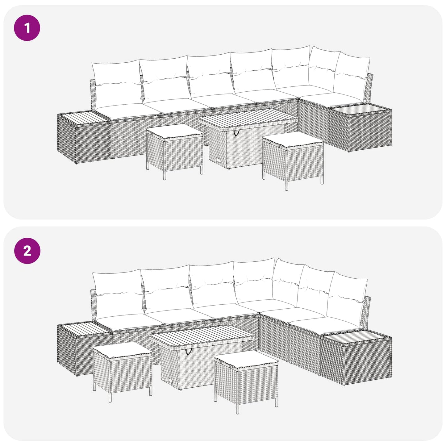 Havesofa Sæt 9 pcs Sort Poly Rattan og Pulverlakeret Stål