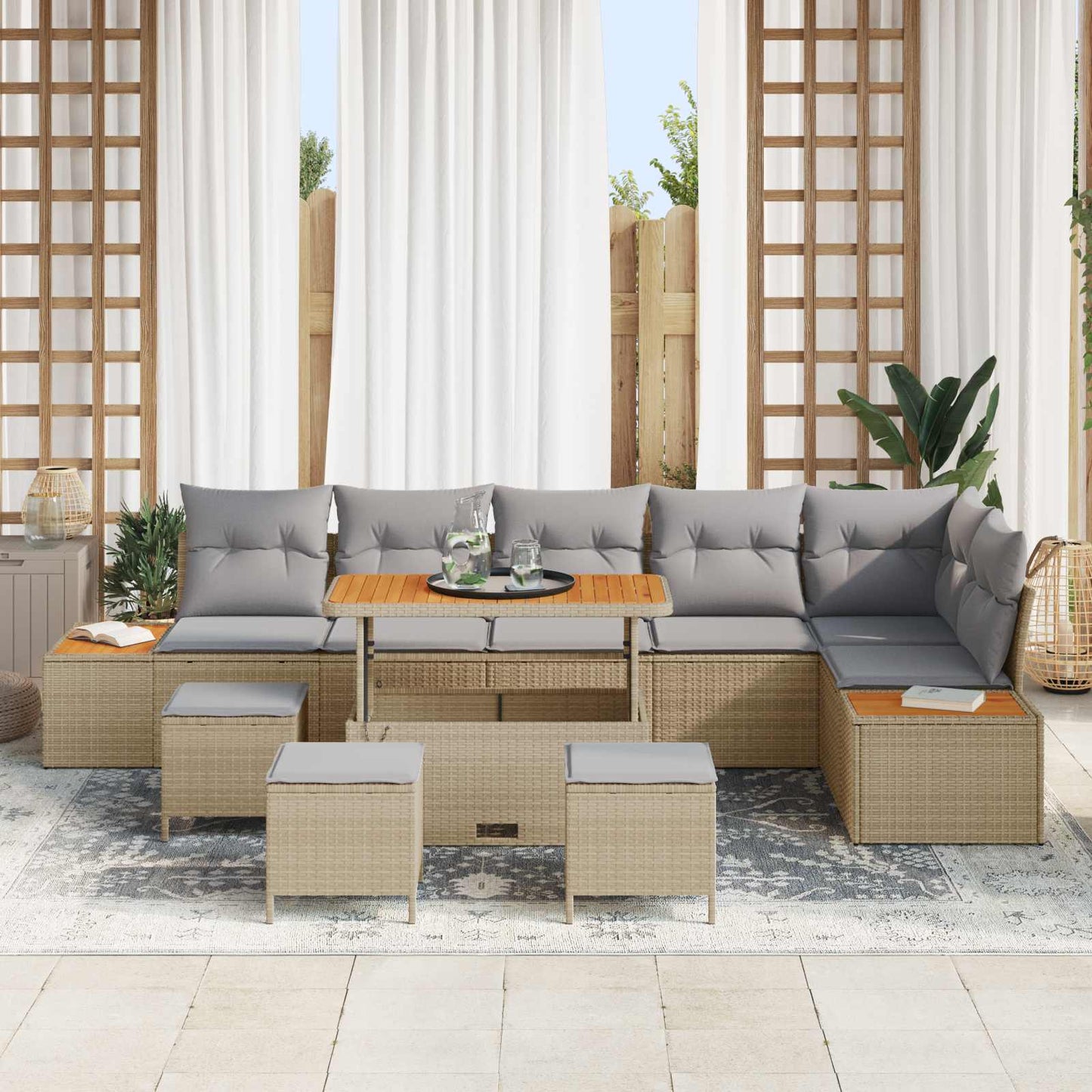 Havesofa Sæt med pude 10 pcs Beige og lys grå